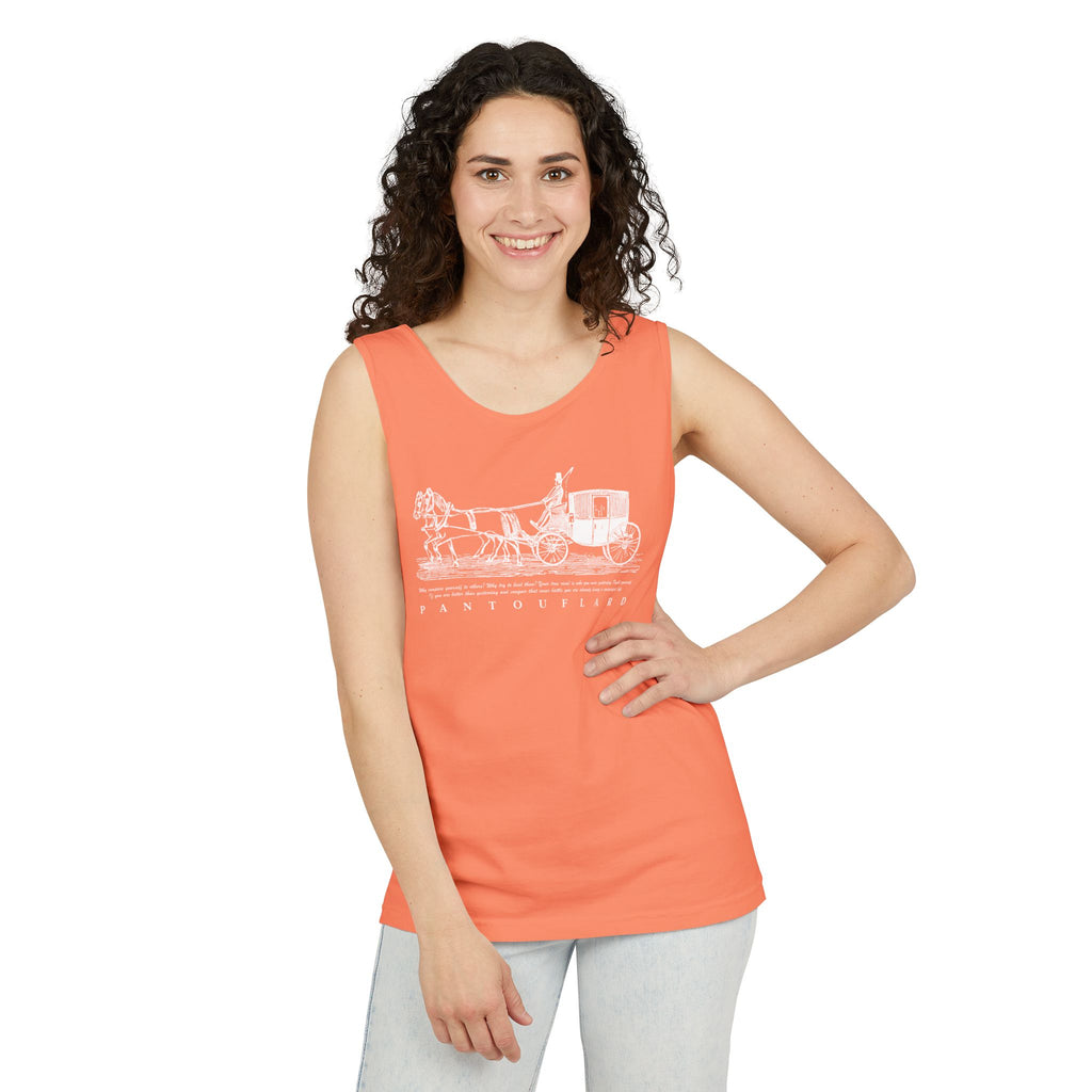 Unisex Black Pantouflard Carriage Cotton Garment-Dyed Tank Top