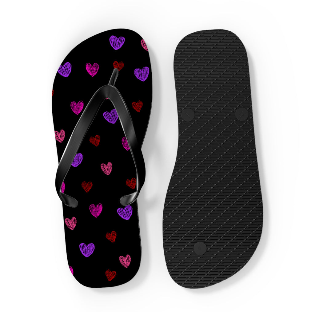 Unisex Black Colorful Hand Drawn Heart Pattern EVA Polyester Flip Flops