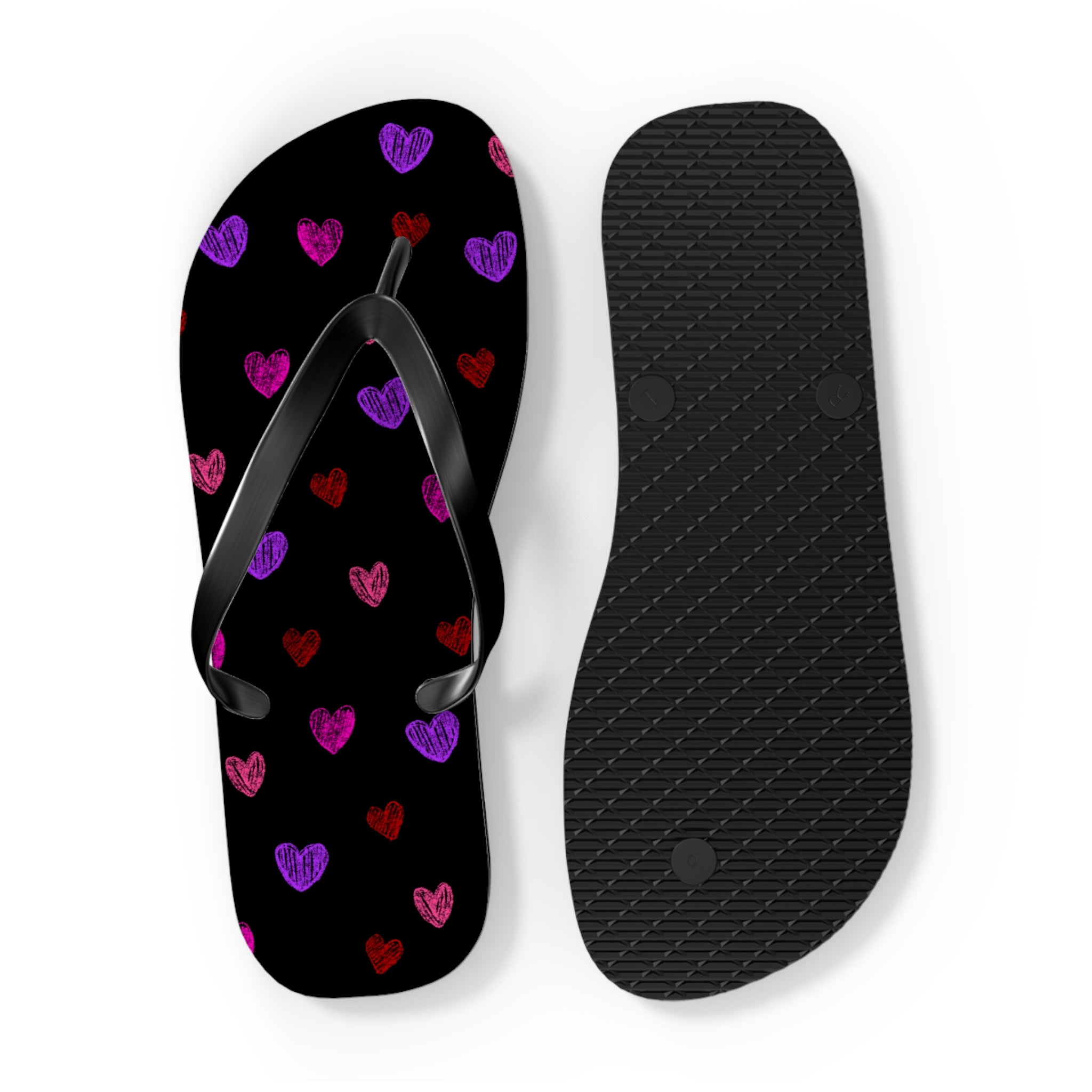 Unisex Black Colorful Hand Drawn Heart Pattern EVA Polyester Flip Flops