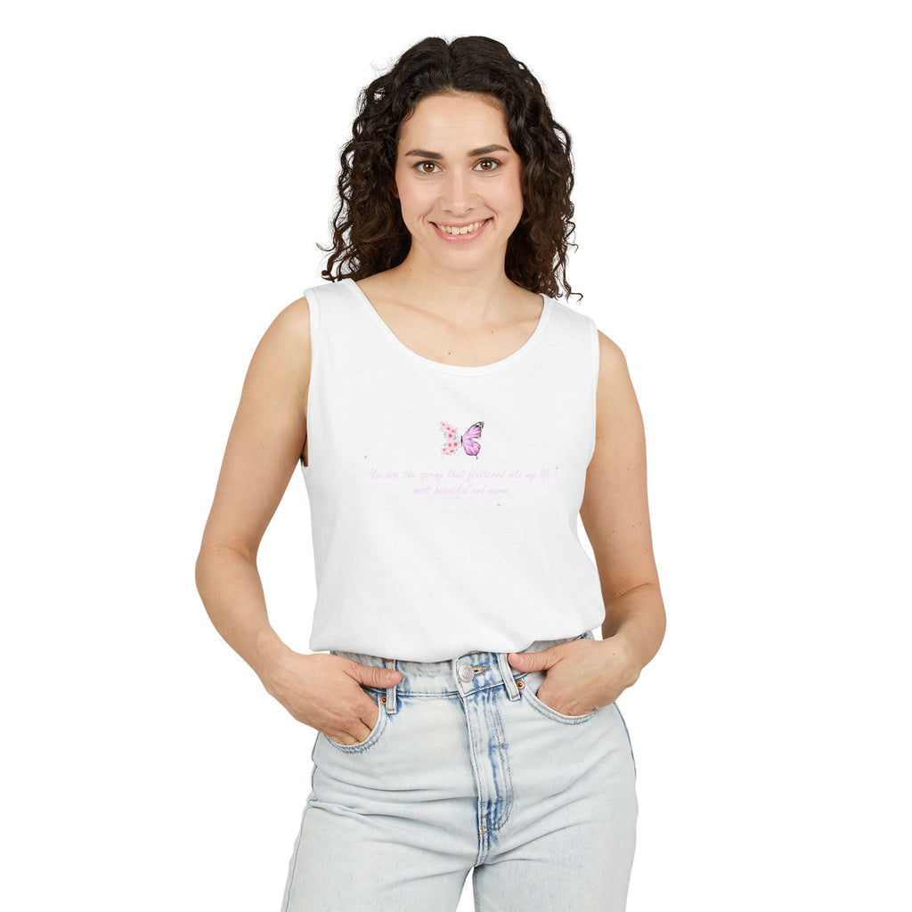 Unisex Navy Blue Floral Butterfly Spring Quote 100% Cotton Tank Top