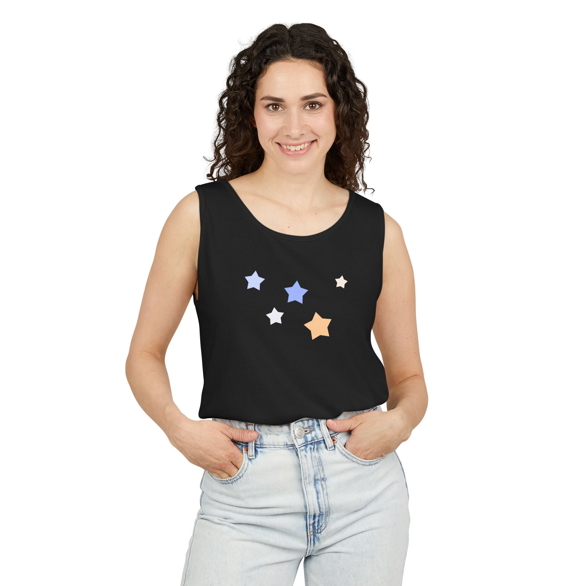 Men's & Women's Cassiopeia Constellation Graphic Garment-Dyed Tank Top - W-Shape Sleeveless Shirt