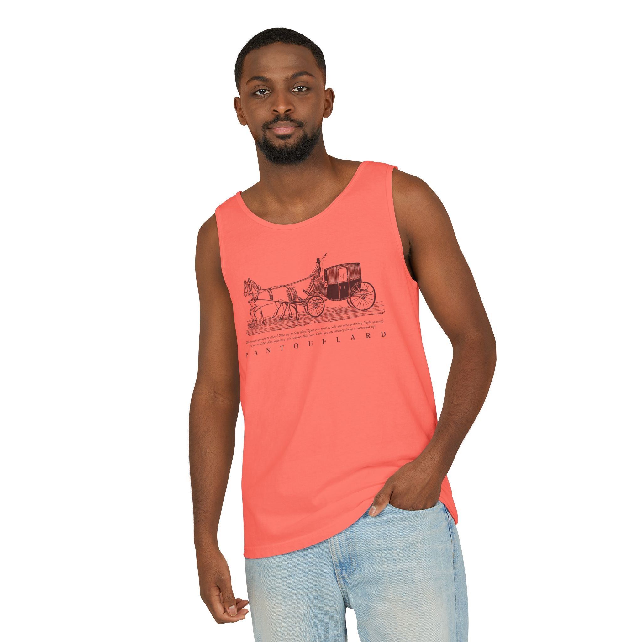 Unisex Brick Red Pantouflard Carriage Cotton Garment-Dyed Tank Top