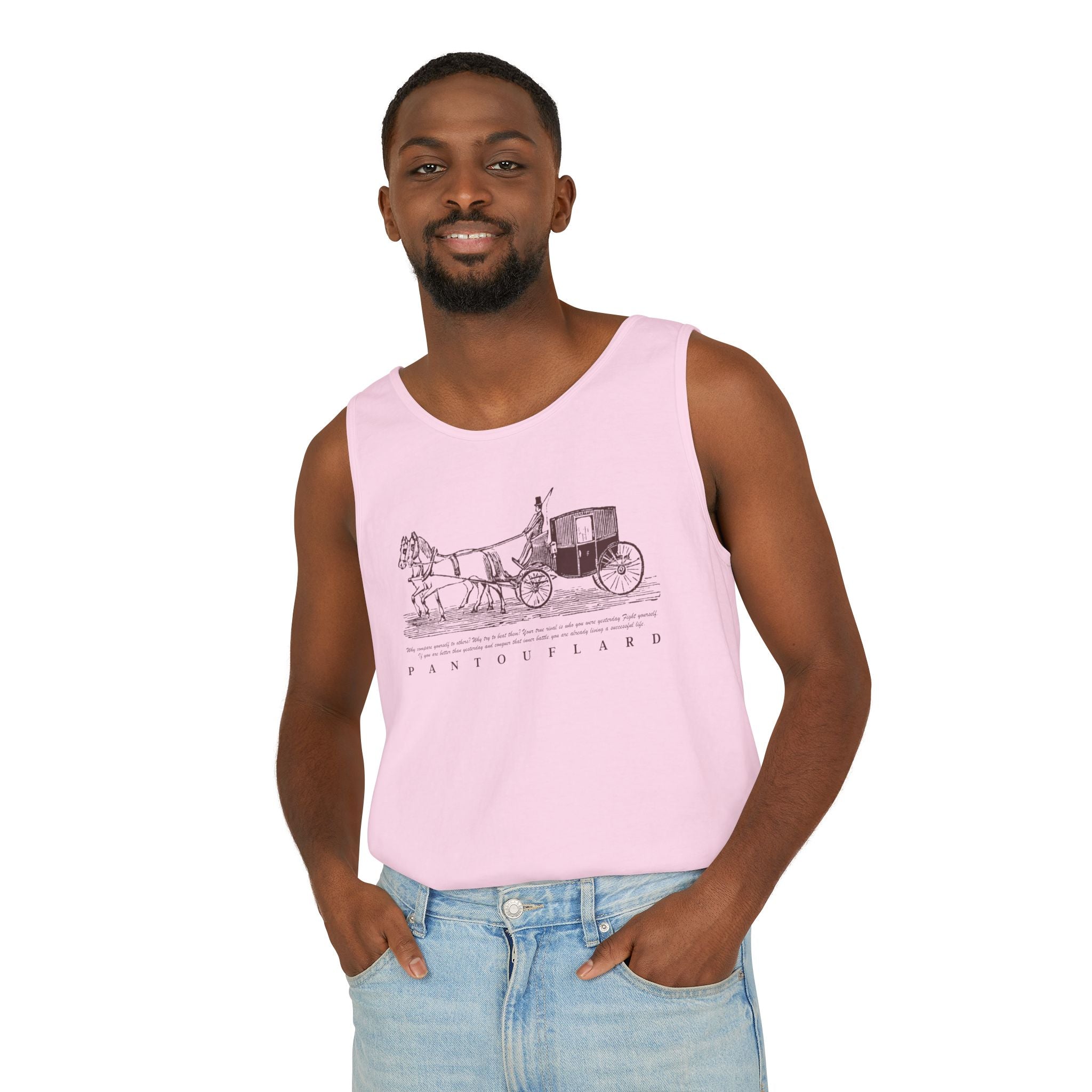 Unisex Brick Red Pantouflard Carriage Cotton Garment-Dyed Tank Top