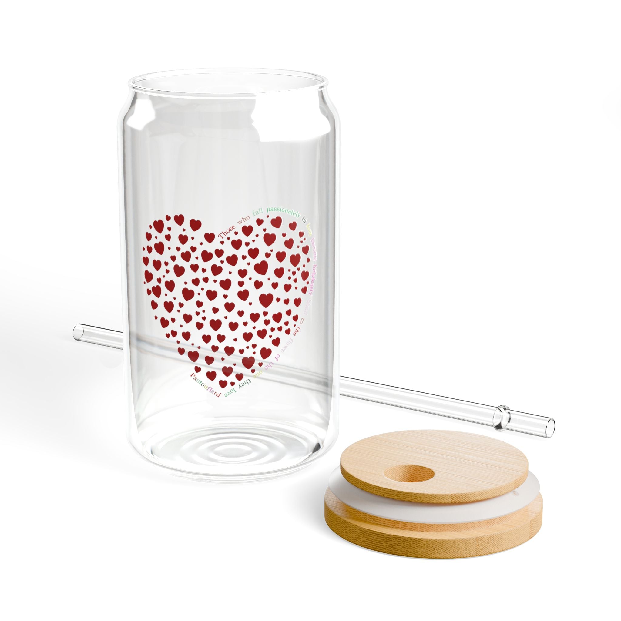 Clear Pantouflard Passionate Love Red Heart Quote Tempered Glass Sipper