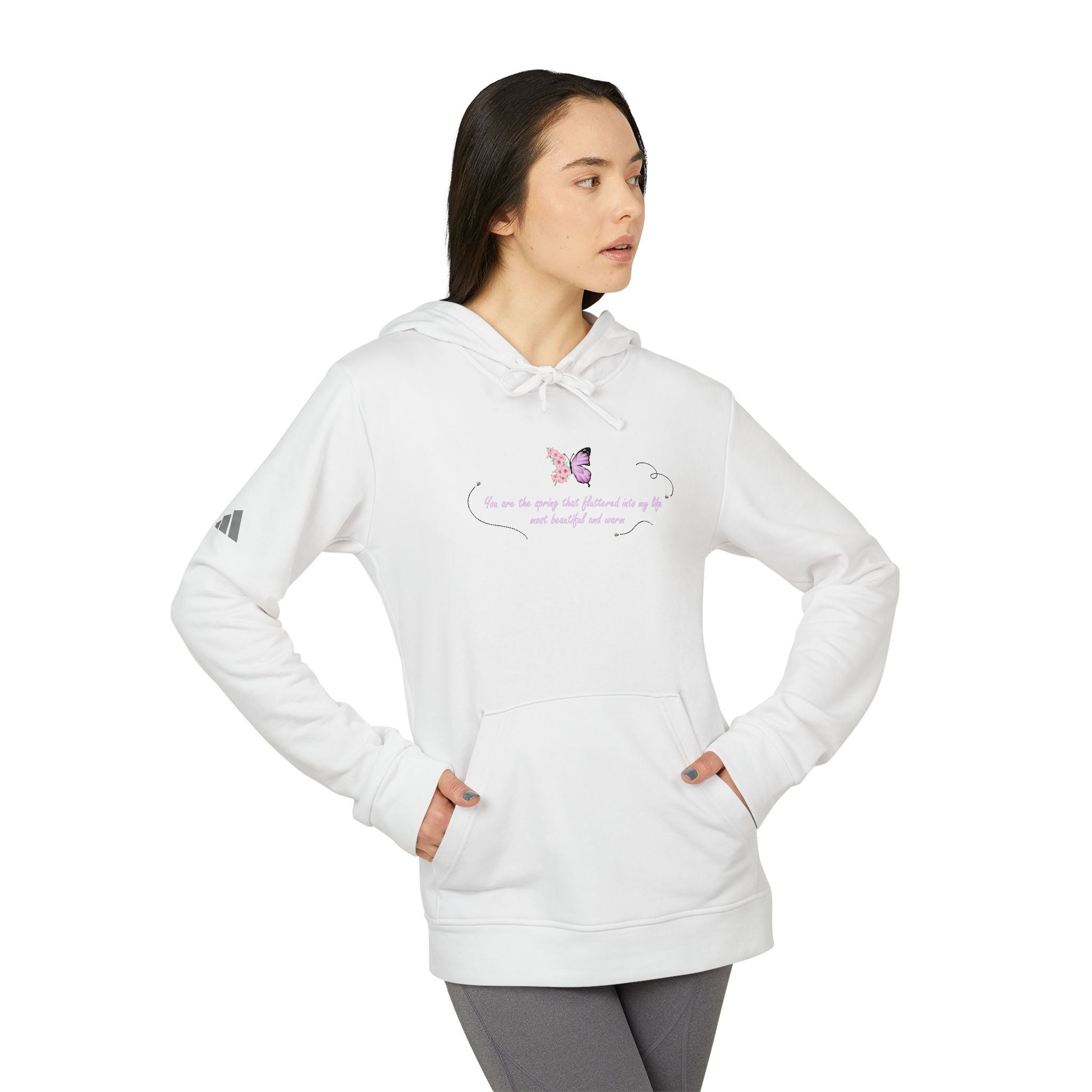 Unisex White Floral Butterfly Spring Quote BCI Cotton Adidas Hoodie