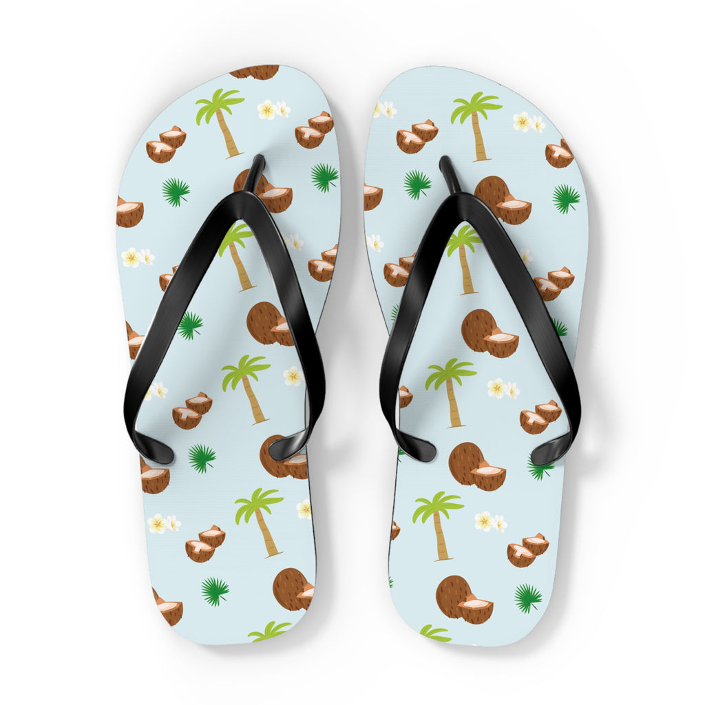 Unisex Light Blue Coconut Palm Tree Tropical Pattern EVA Polyester Flip Flops