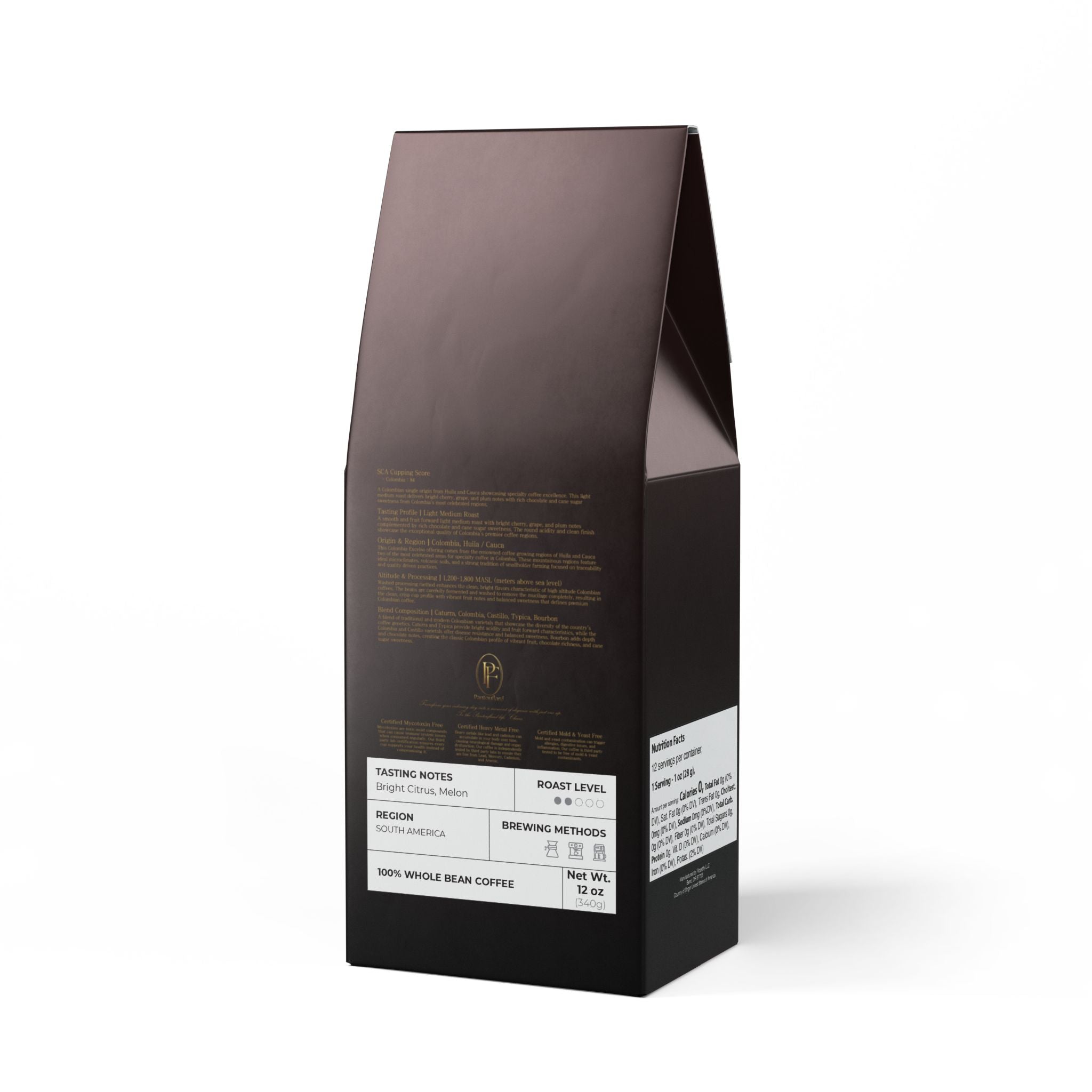 Pantouflard Colombia Single Origin Light Medium Roast Coffee – Whole Bean – 100% Arabica Specialty Blend (Colombia) – Notes of Mellow, Savory, Crisp acidity, Subtle sweetness, Melon – 12oz(340g...
