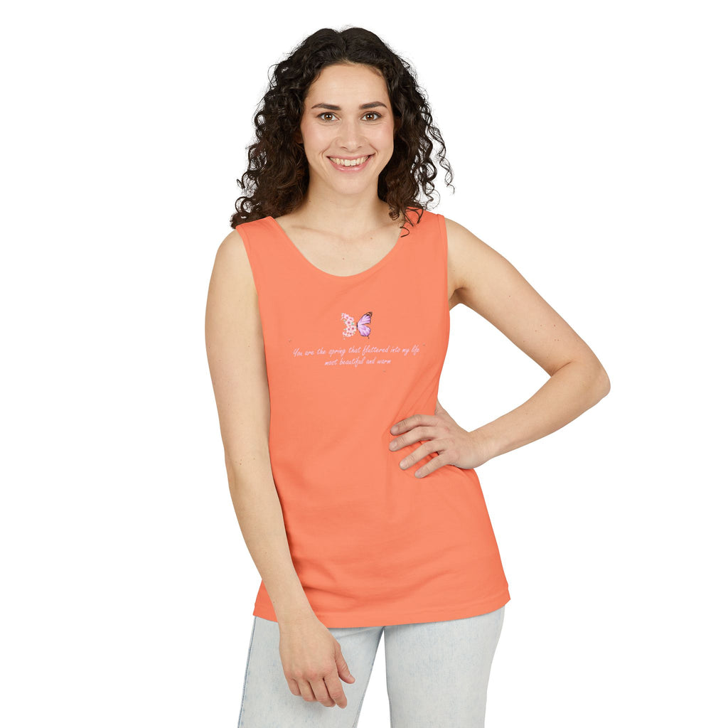 Unisex Navy Blue Floral Butterfly Spring Quote 100% Cotton Tank Top