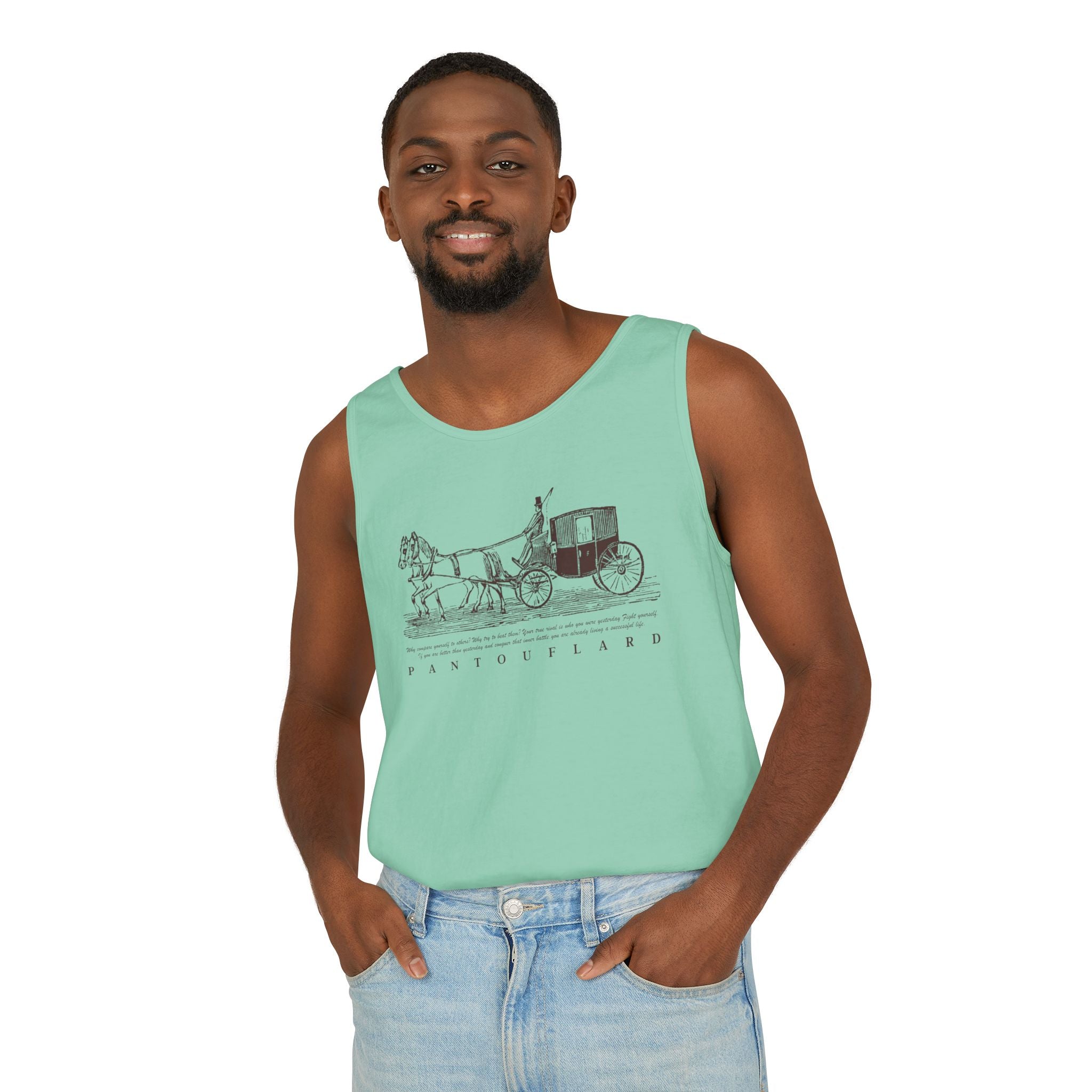 Unisex Brick Red Pantouflard Carriage Cotton Garment-Dyed Tank Top