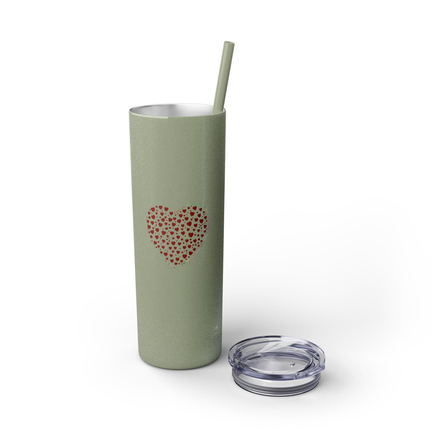 Red Heart Dot Skinny Tumbler | 20oz Reusable Travel Mug, Eco-Friendly Drinkware