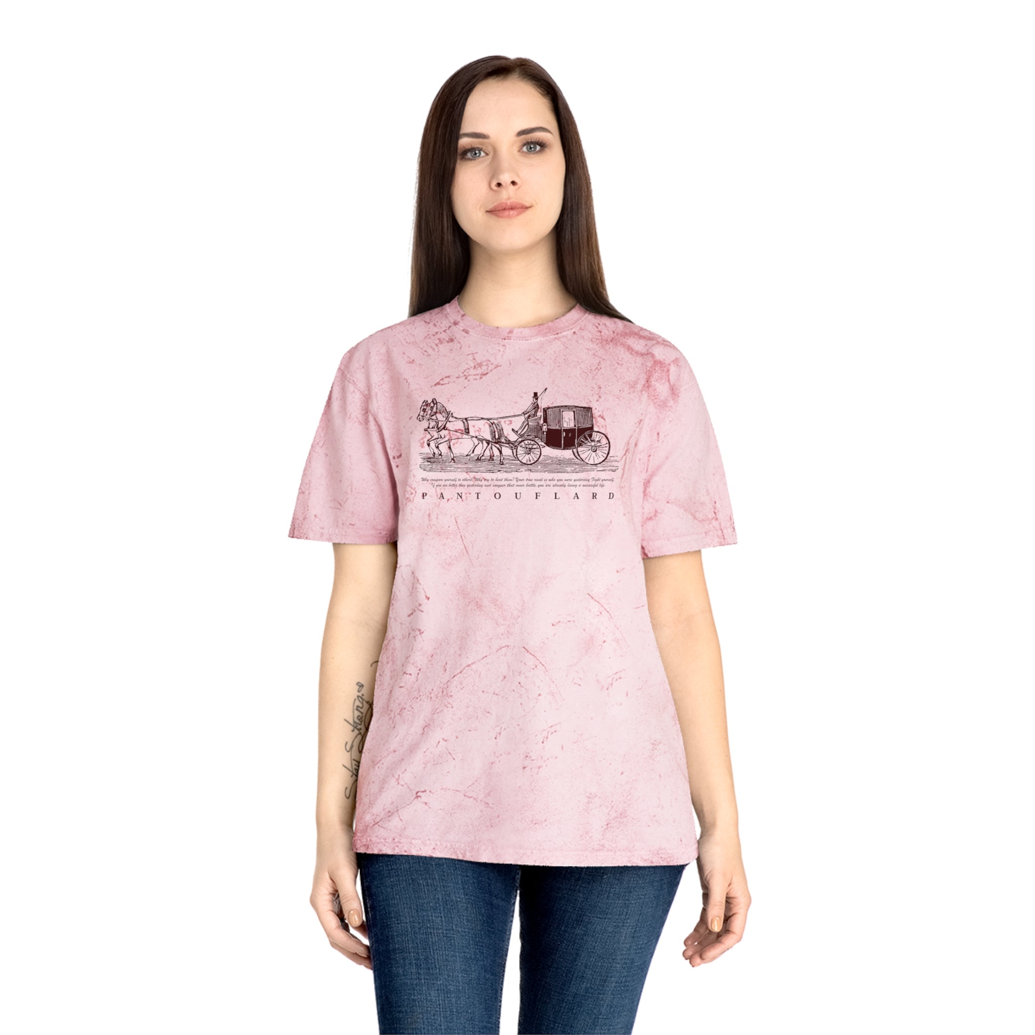 Unisex Grey Color Blast Vintage Carriage Graphic 100% Cotton T-Shirt