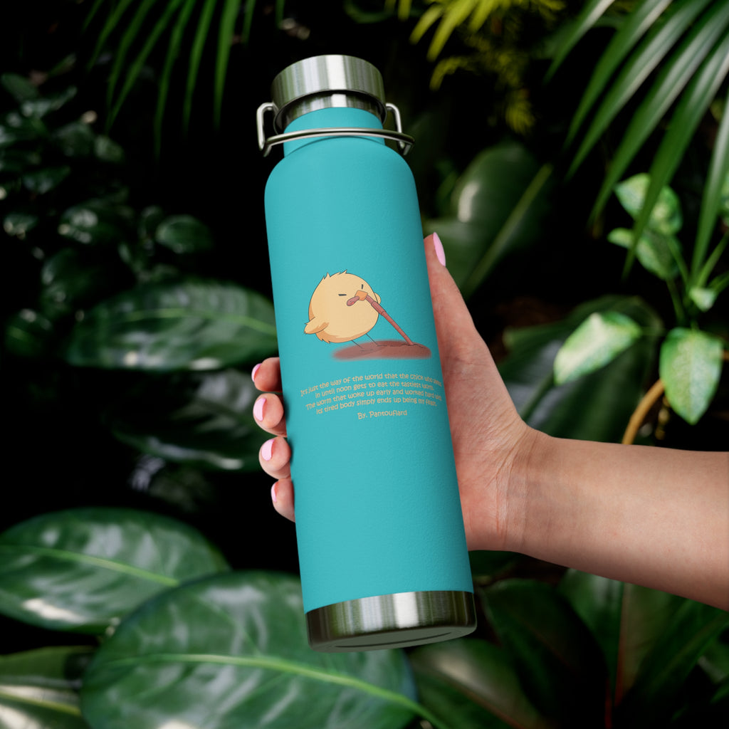 Navy Blue Cute Chick Pulling Worm Quote 22oz Copper Vacuum Insulated Bottle