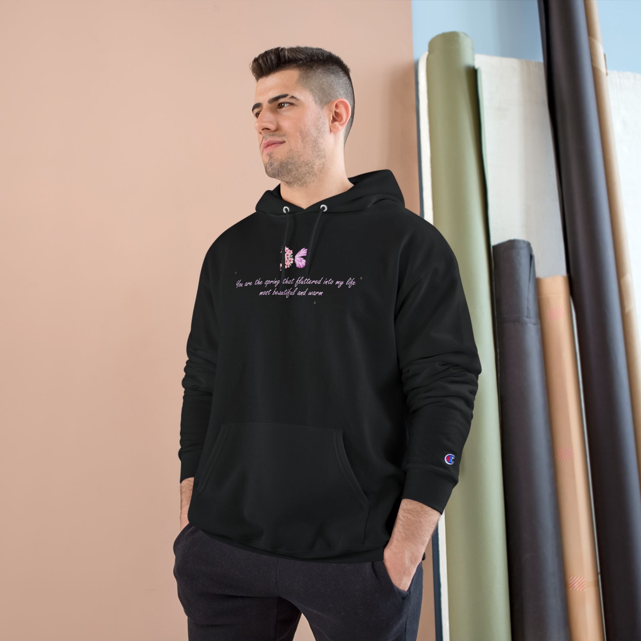 Unisex White Floral Butterfly Spring Quote Cotton Blend Champion Hoodie