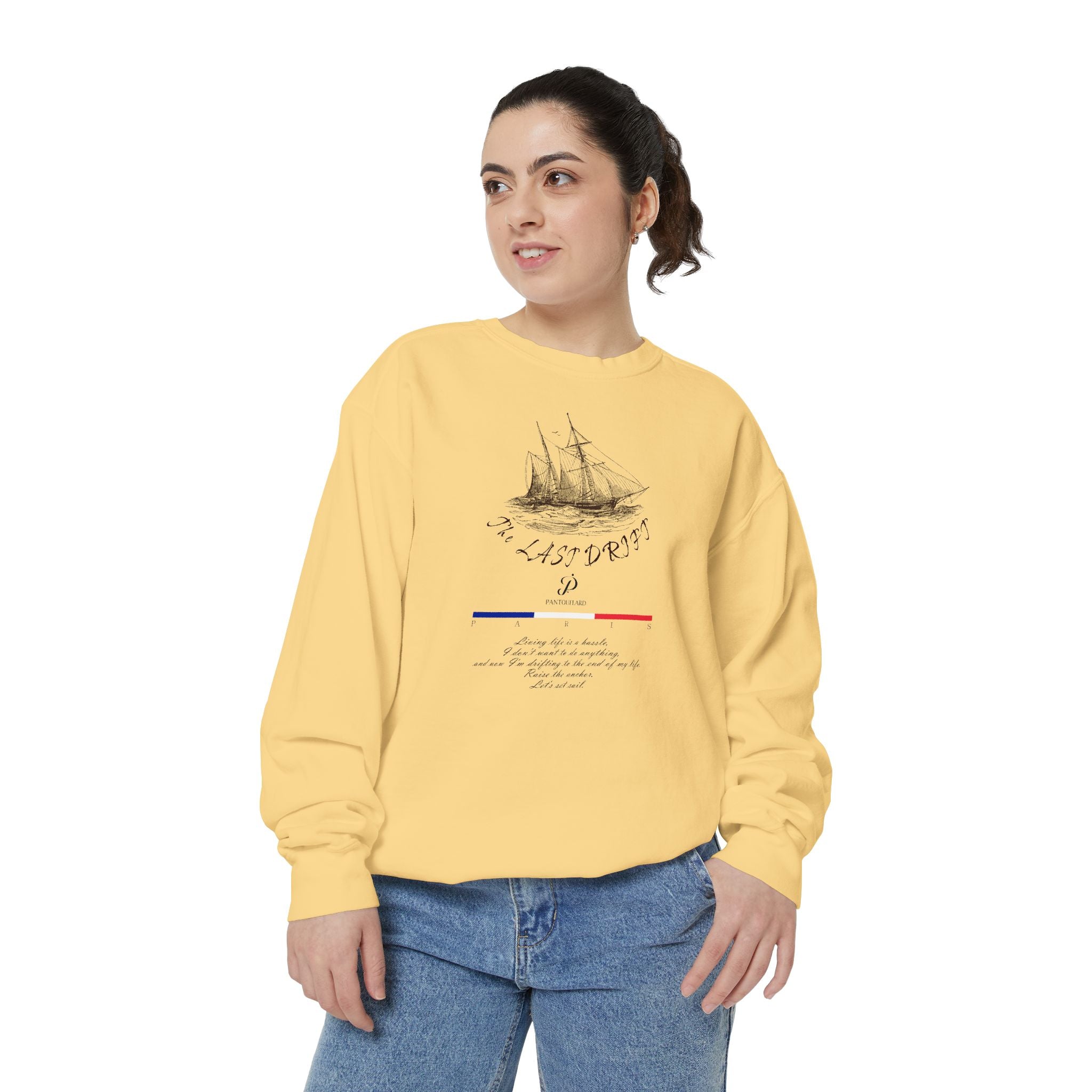 Unisex White Vintage Ship Graphic Cotton Blend Sweatshirt