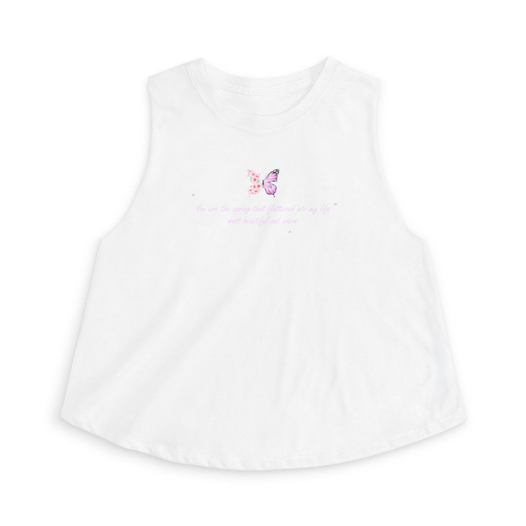 Women's Black Floral Butterfly Spring Quote Cotton Blend Crop Top