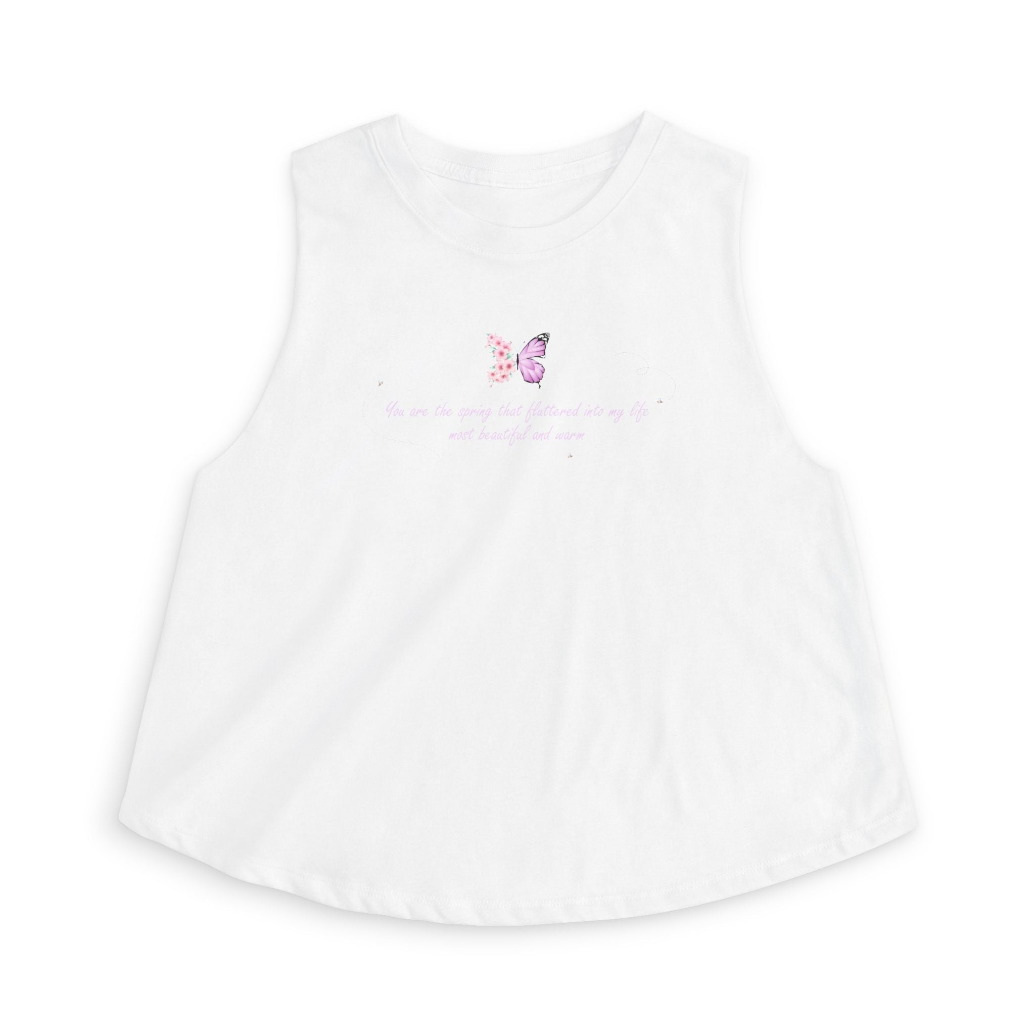 Women's Black Floral Butterfly Spring Quote Cotton Blend Crop Top