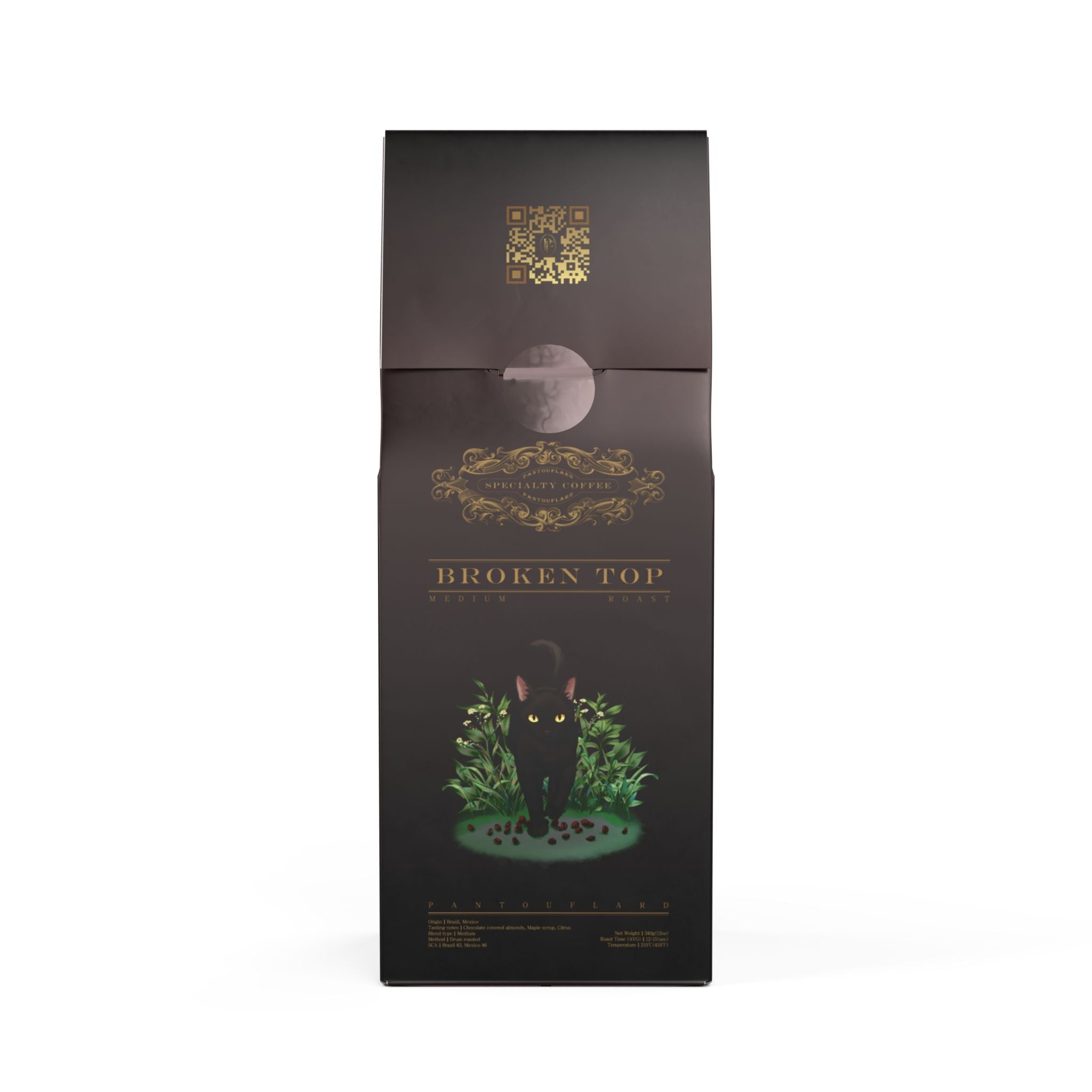 Pantouflard Broken Top Medium Roast Coffee – Whole Bean – 100% Arabica Specialty Blend (Brazil, Mexico) – Notes of Chocolate, Covered almonds, Maple Syrup, Citrus– 12oz(340g)
