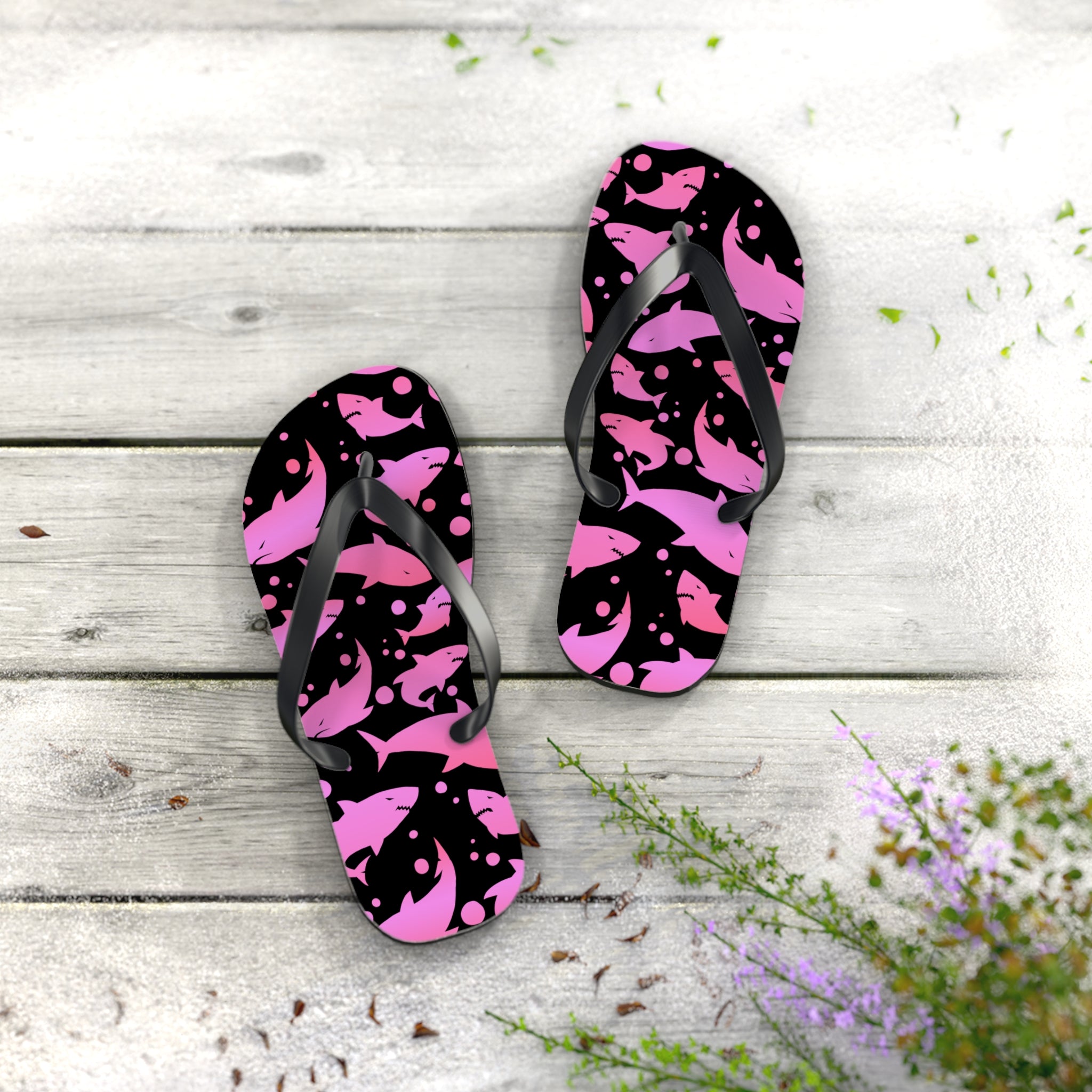 Men's/Women's Pink Shark Flip Flops - Graphic Thong Sandals