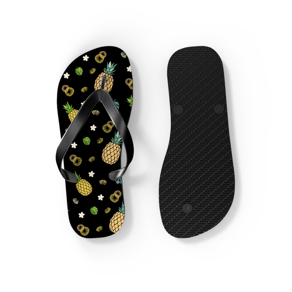 Unisex Black Pineapple Tropical Pattern EVA Polyester Flip Flops