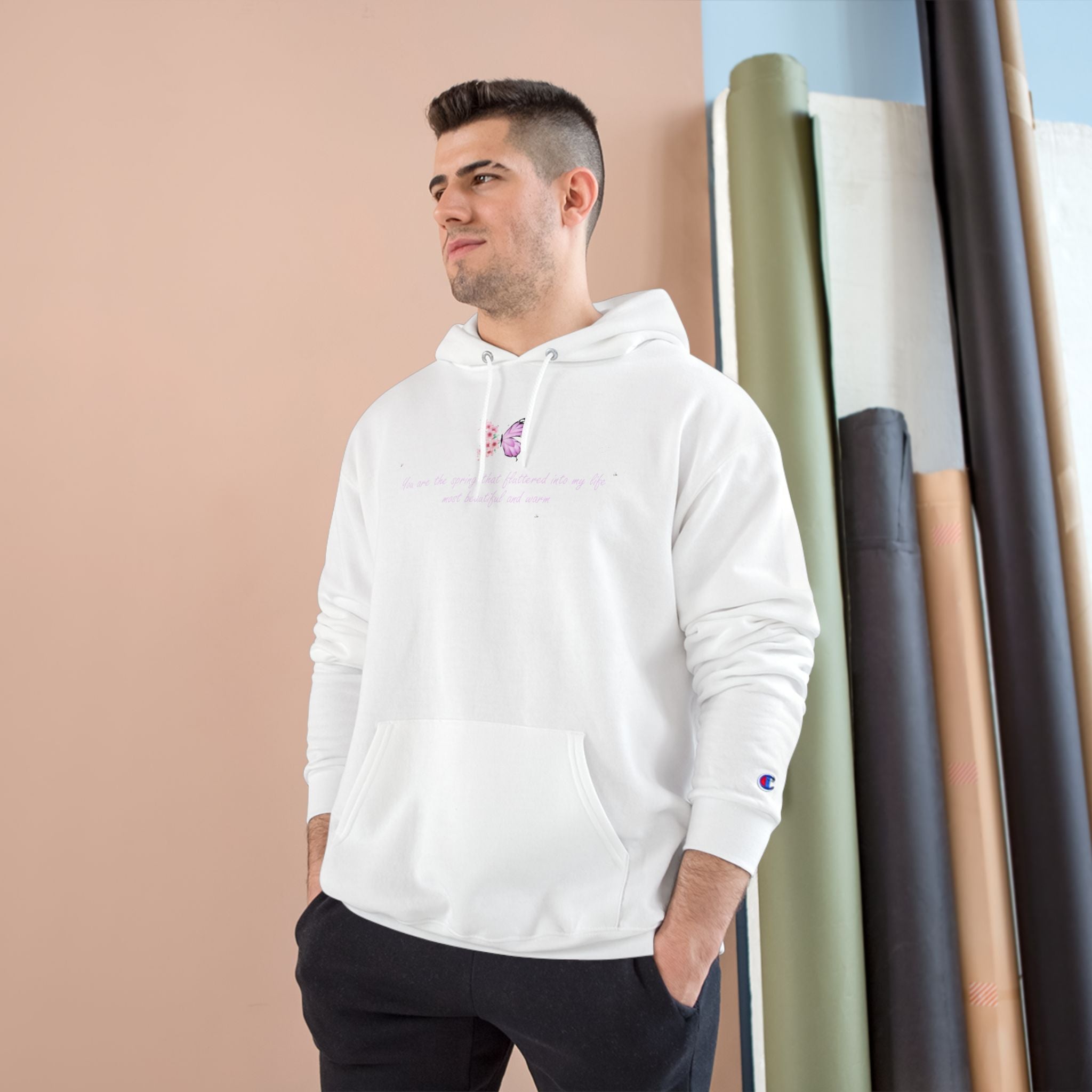 Unisex White Floral Butterfly Spring Quote Cotton Blend Champion Hoodie