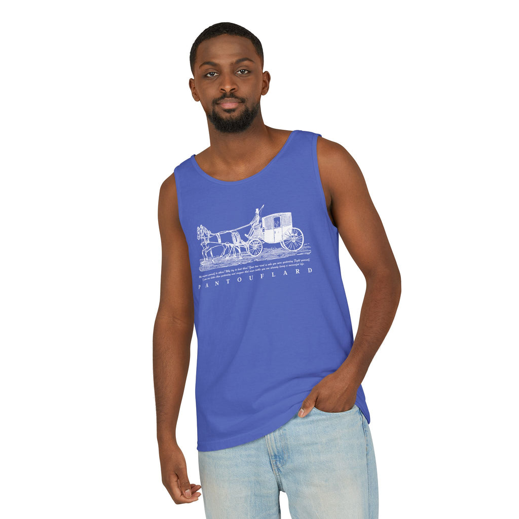 Unisex Black Pantouflard Carriage Cotton Garment-Dyed Tank Top