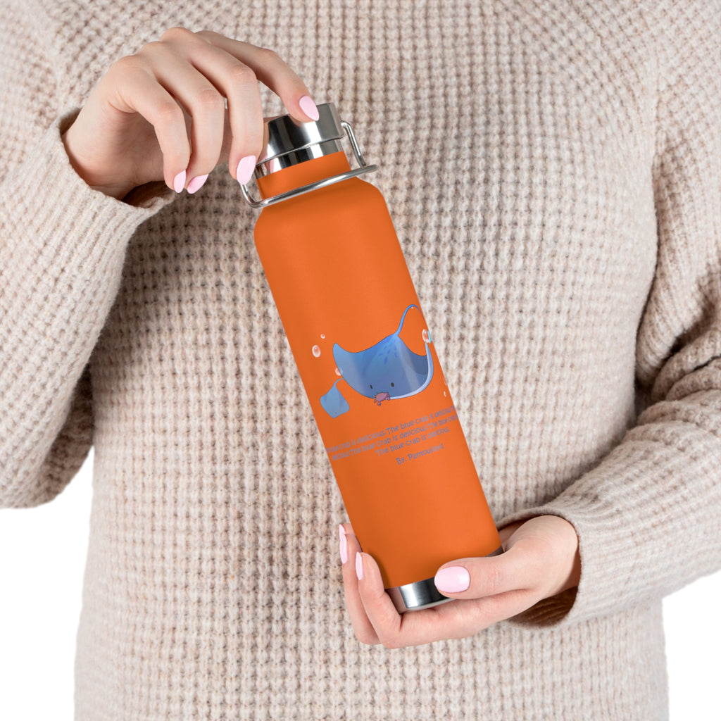 Cyan Blue Cute Stingray Eating Crab Quote 22oz Copper Vacuum Insulated Bottle