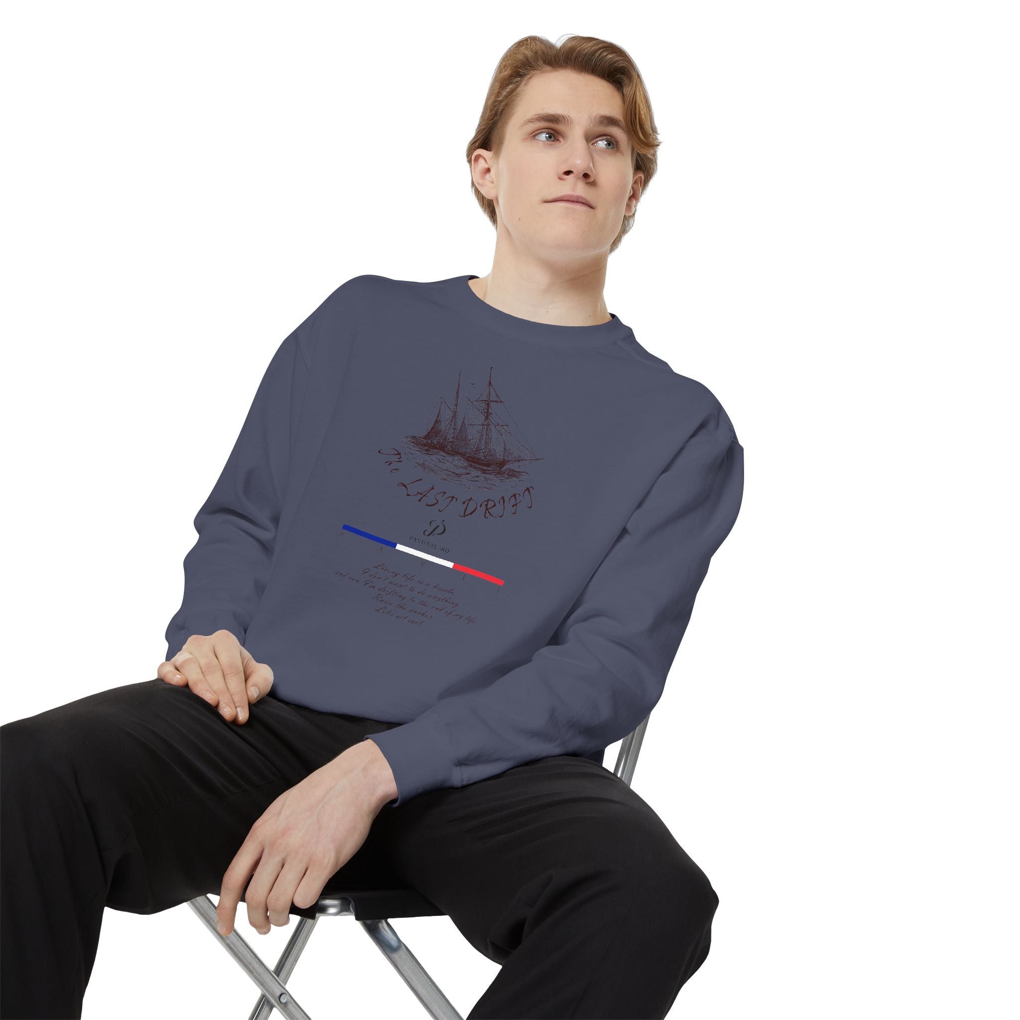 Unisex White Vintage Ship Graphic Cotton Blend Sweatshirt