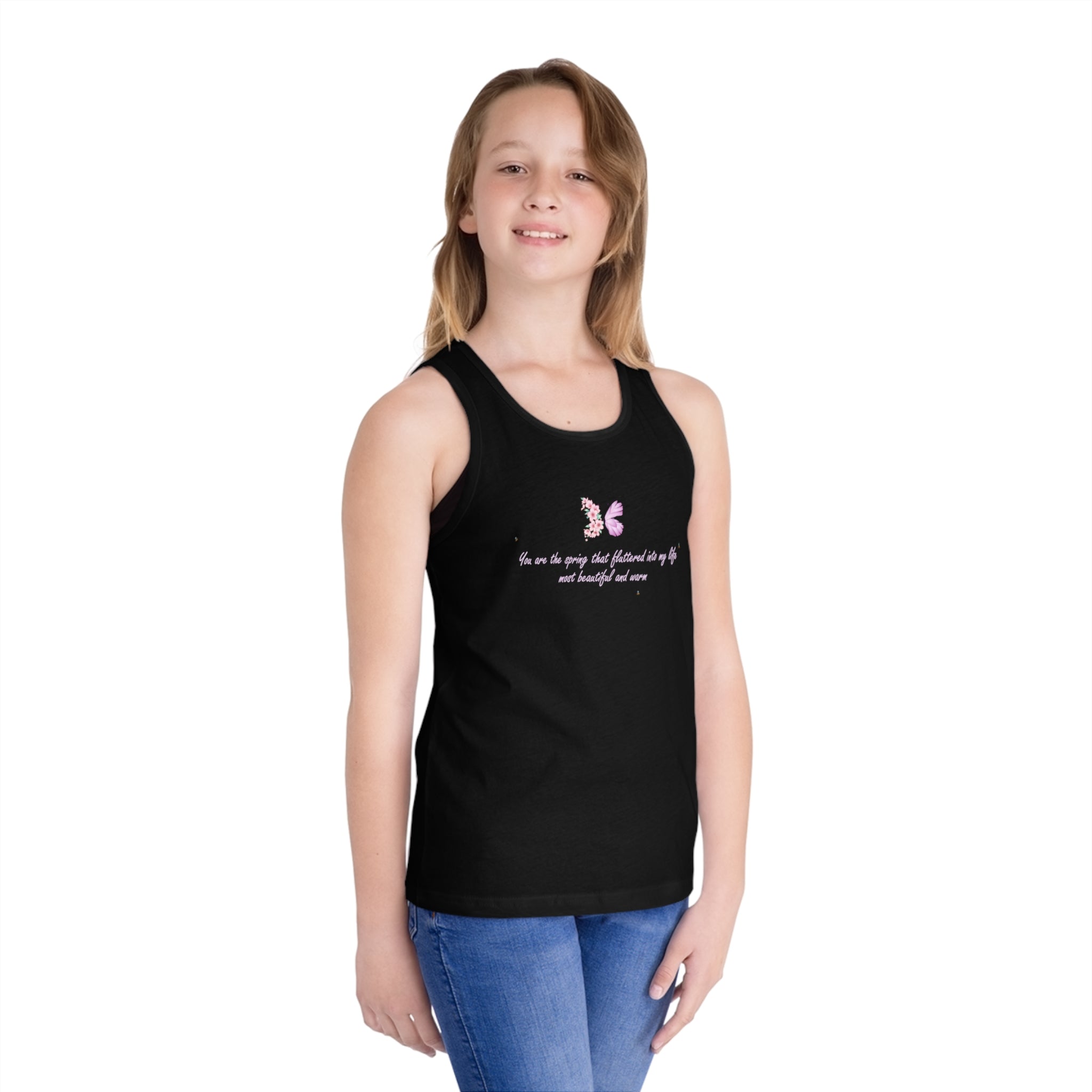 Kid's Black Floral Butterfly Spring Quote 100% Cotton Tank Top