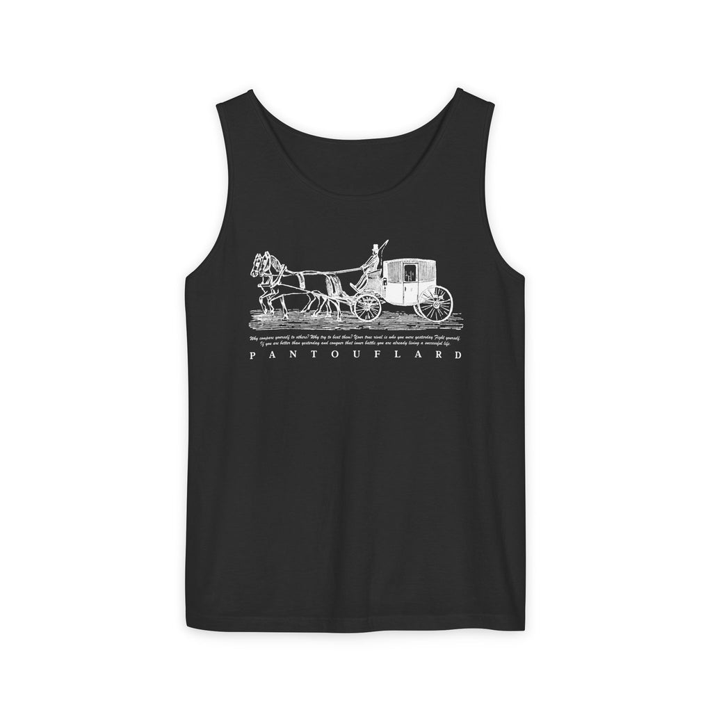Unisex Black Pantouflard Carriage Cotton Garment-Dyed Tank Top