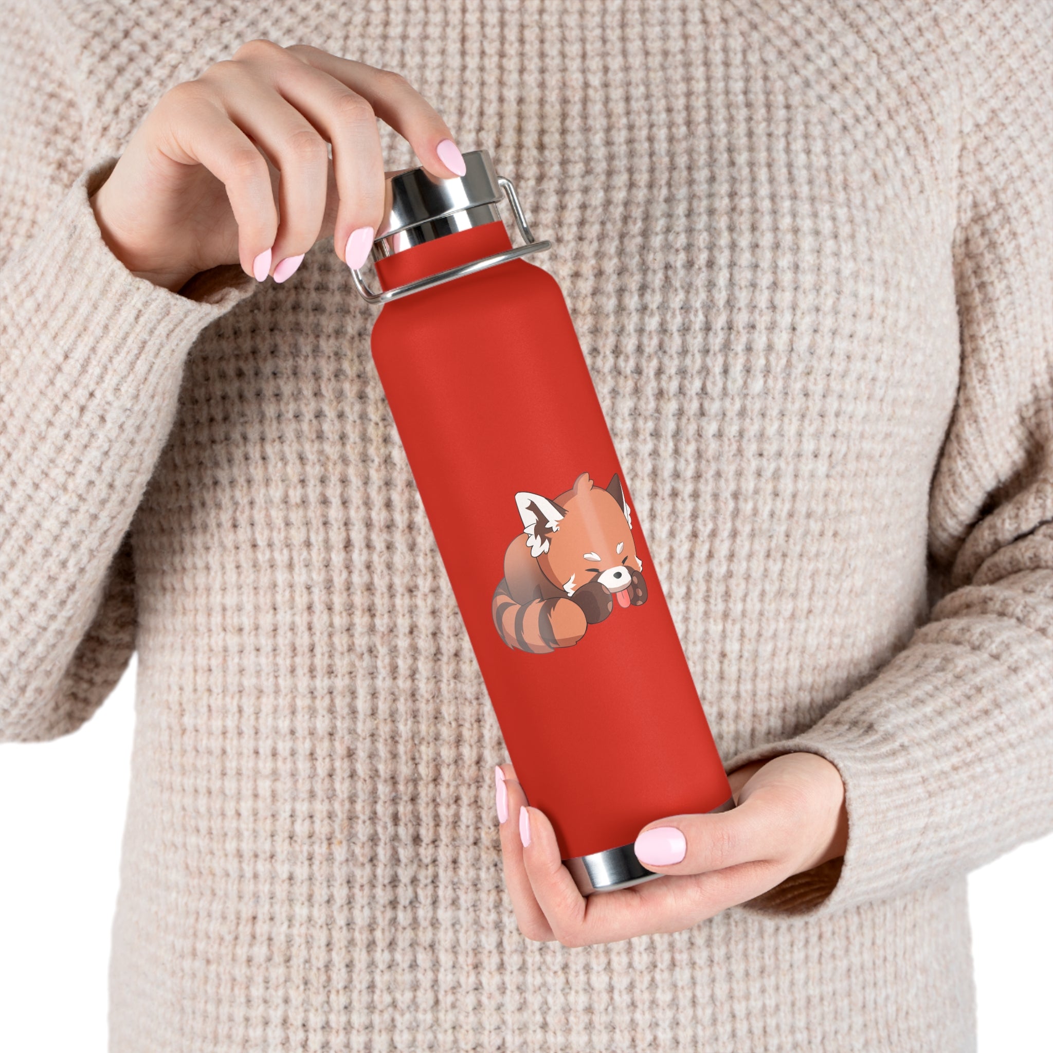 Orange Cute Sleeping Red Panda 22oz Copper Vacuum Insulated Bottle