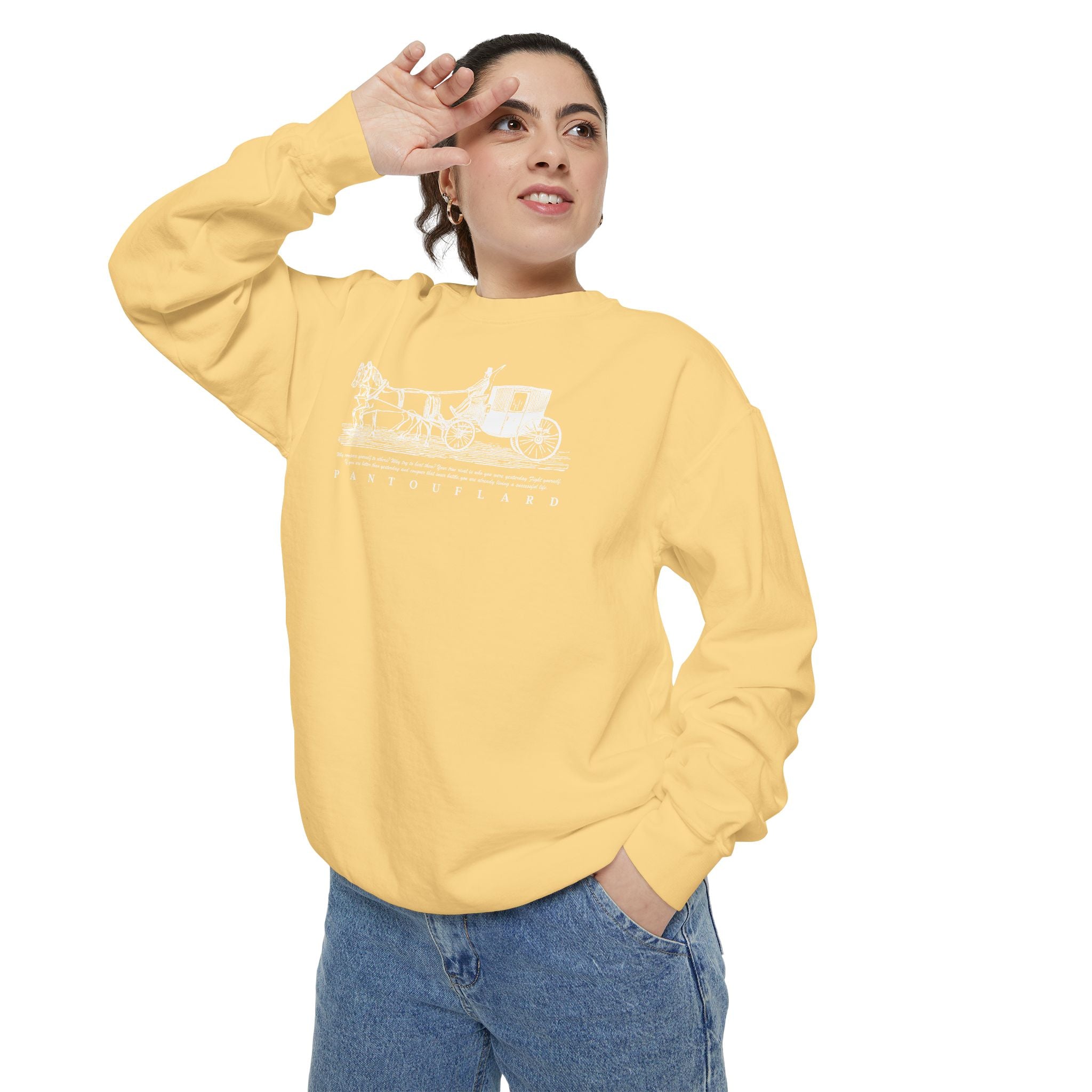 Unisex Navy Vintage Carriage Graphic Cotton Blend Sweatshirt
