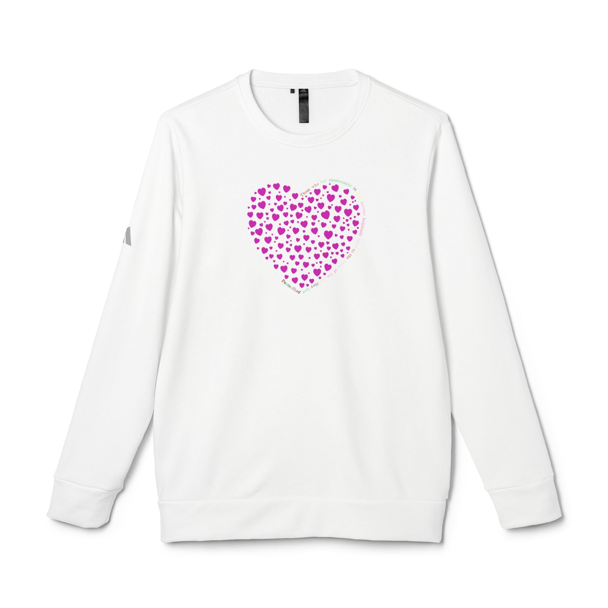 Sudadera unisex Adidas® con cuello redondo y diseño de corazón rosa