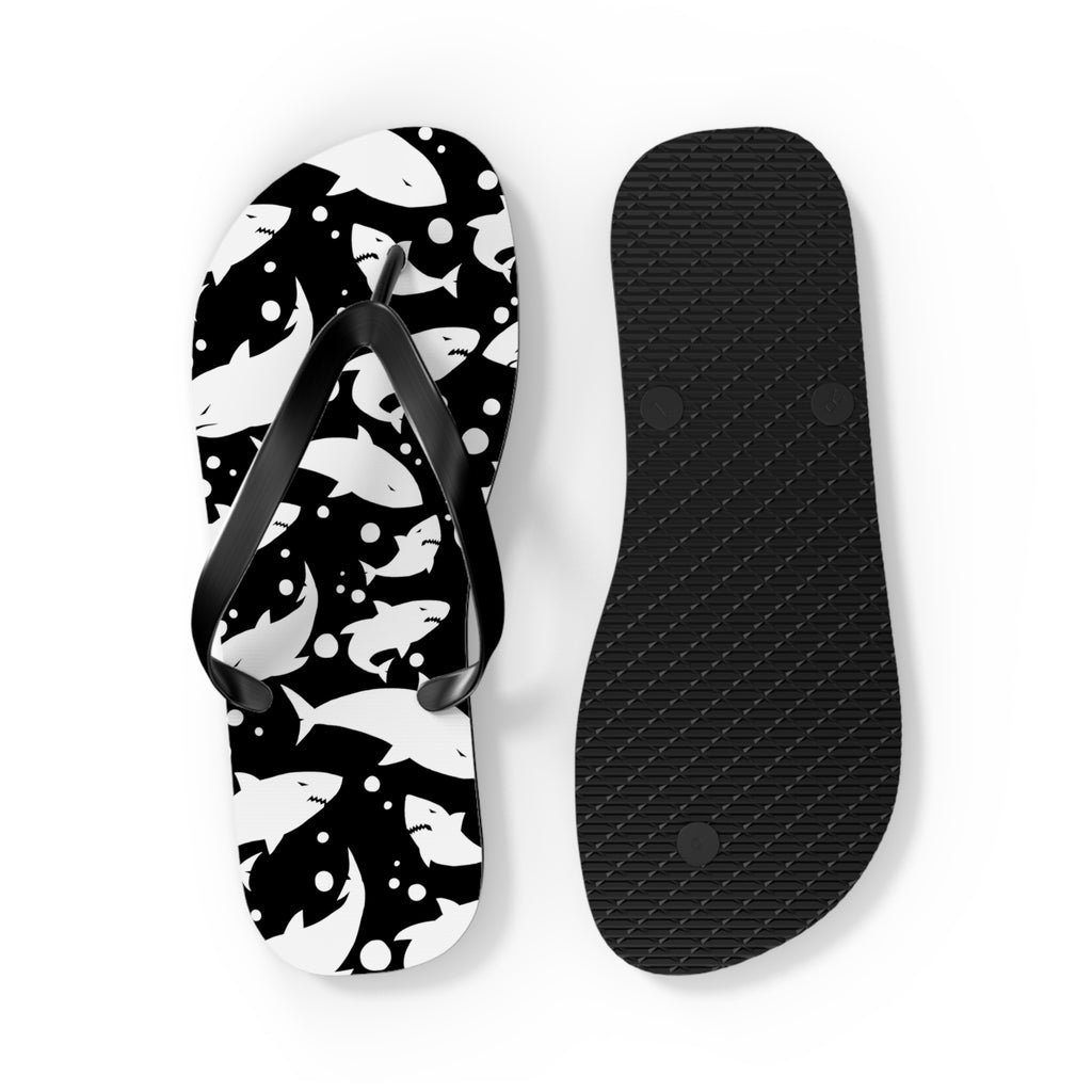 Men's/Women's Black and White Shark Print Flip Flops - Graphic Thong Sandals