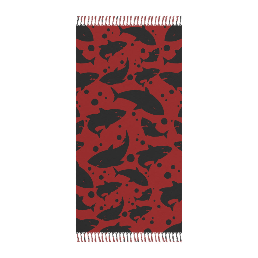 Red Black Shark Silhouette Pattern 100% Polyester Boho Beach Cloth