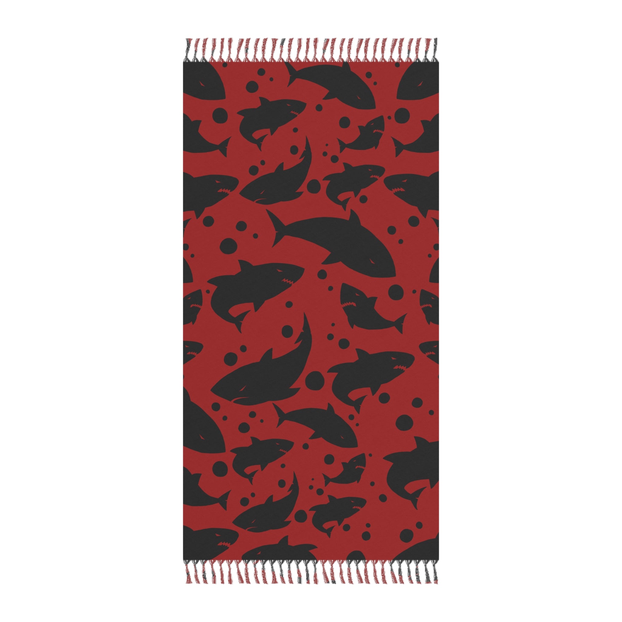 Red Black Shark Silhouette Pattern 100% Polyester Boho Beach Cloth