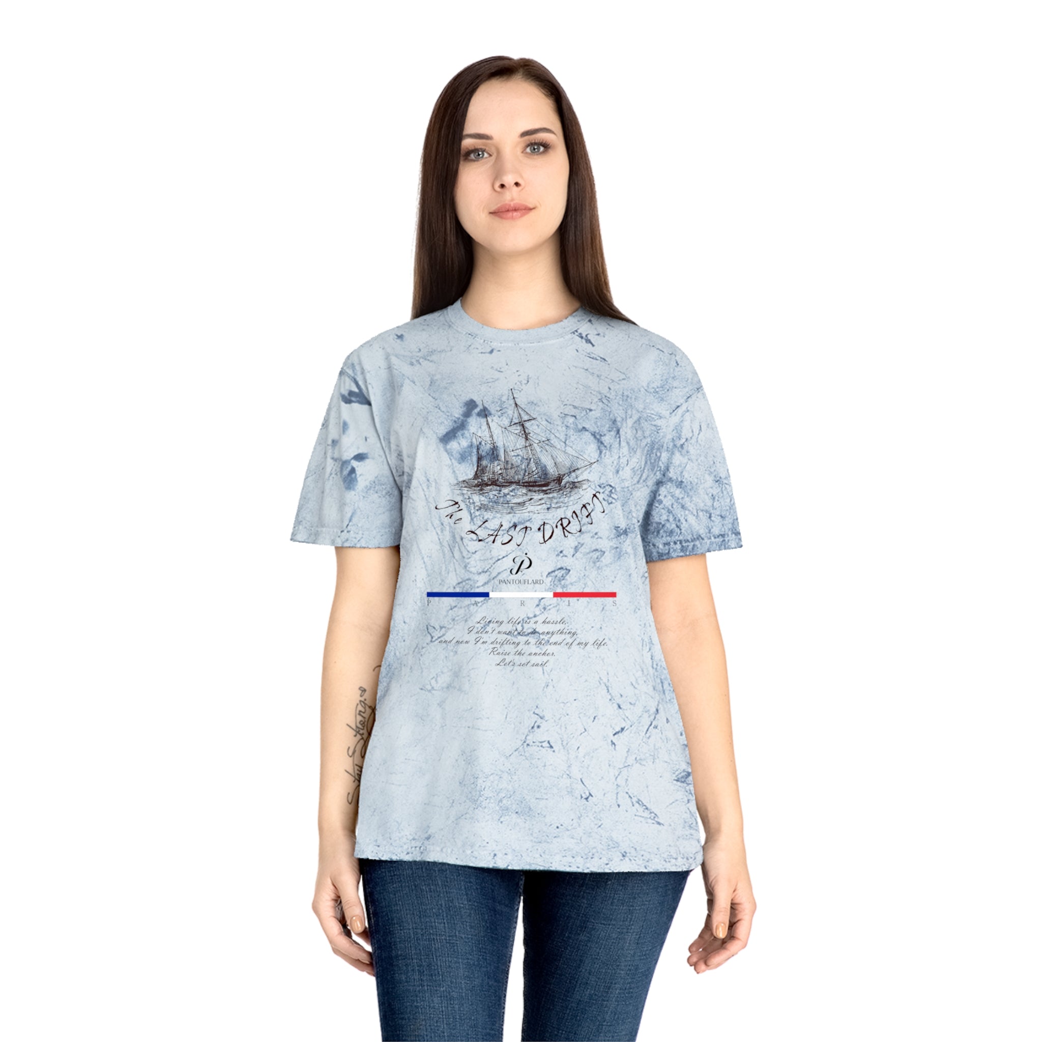 Unisex Grey Color Blast Vintage Ship Graphic 100% Cotton T-Shirt