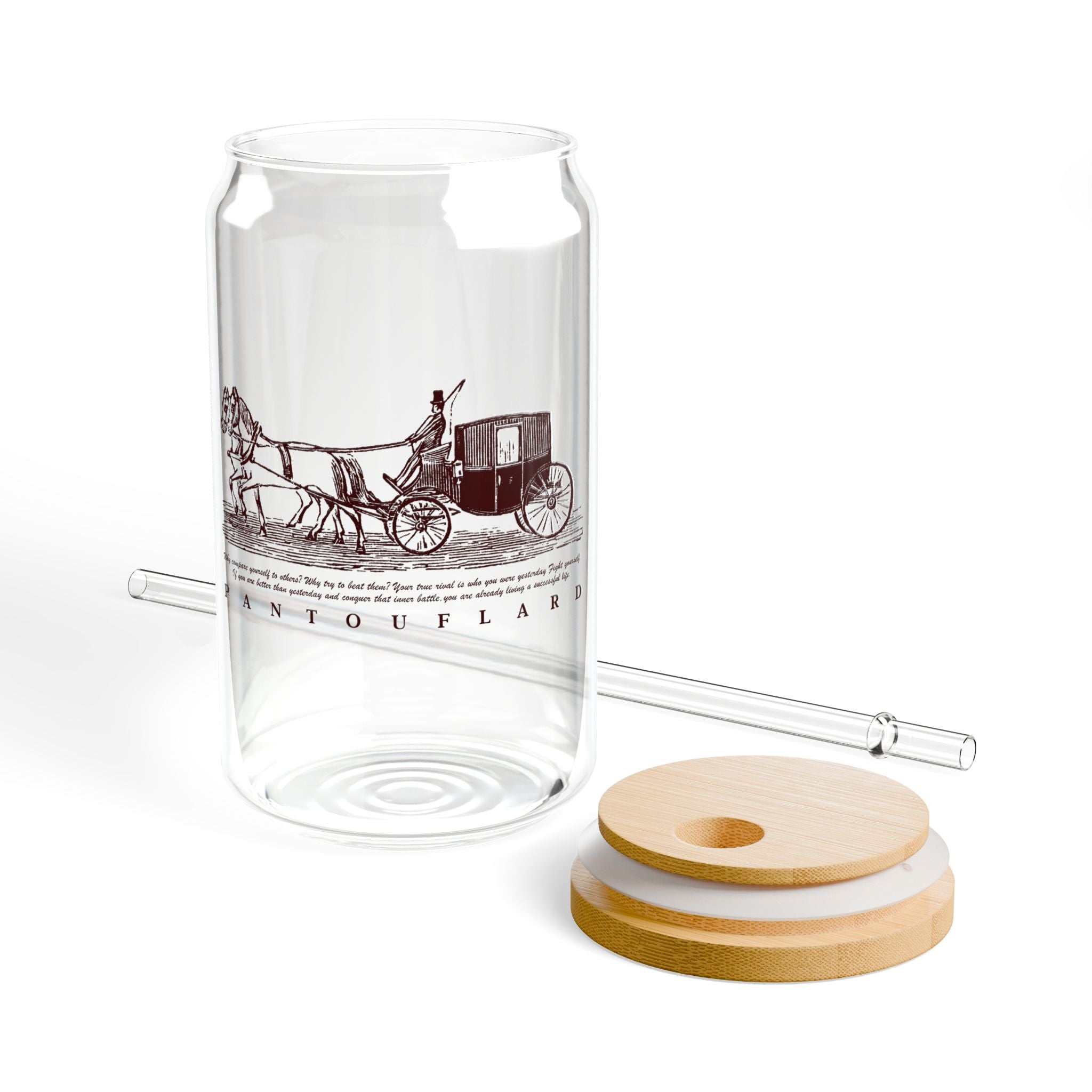 Clear Pantouflard Vintage Carriage Motivational Tempered Glass Sipper