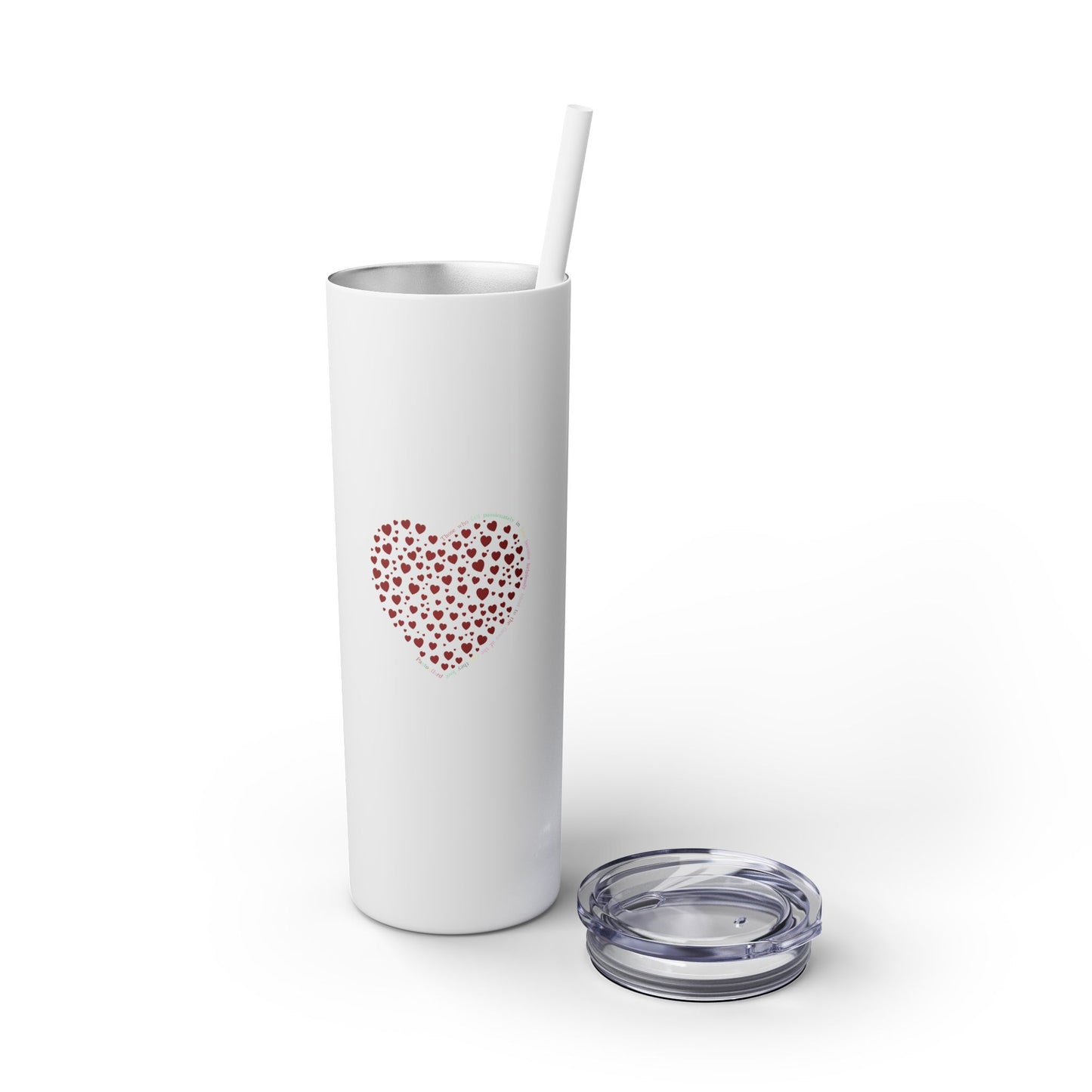 Red Heart Dot Skinny Tumbler | 20oz Reusable Travel Mug, Eco-Friendly Drinkware
