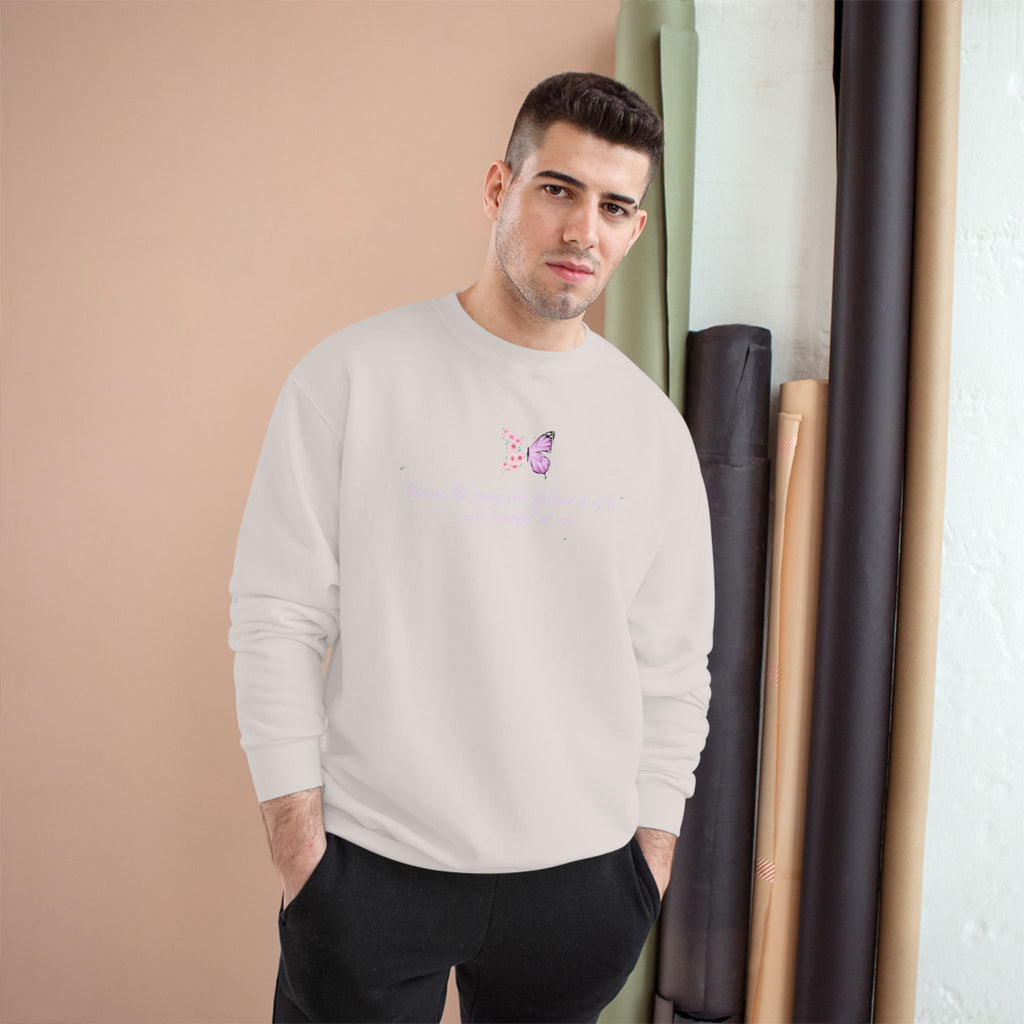 Unisex White Floral Butterfly Spring Quote Cotton Blend Champion Sweatshirt
