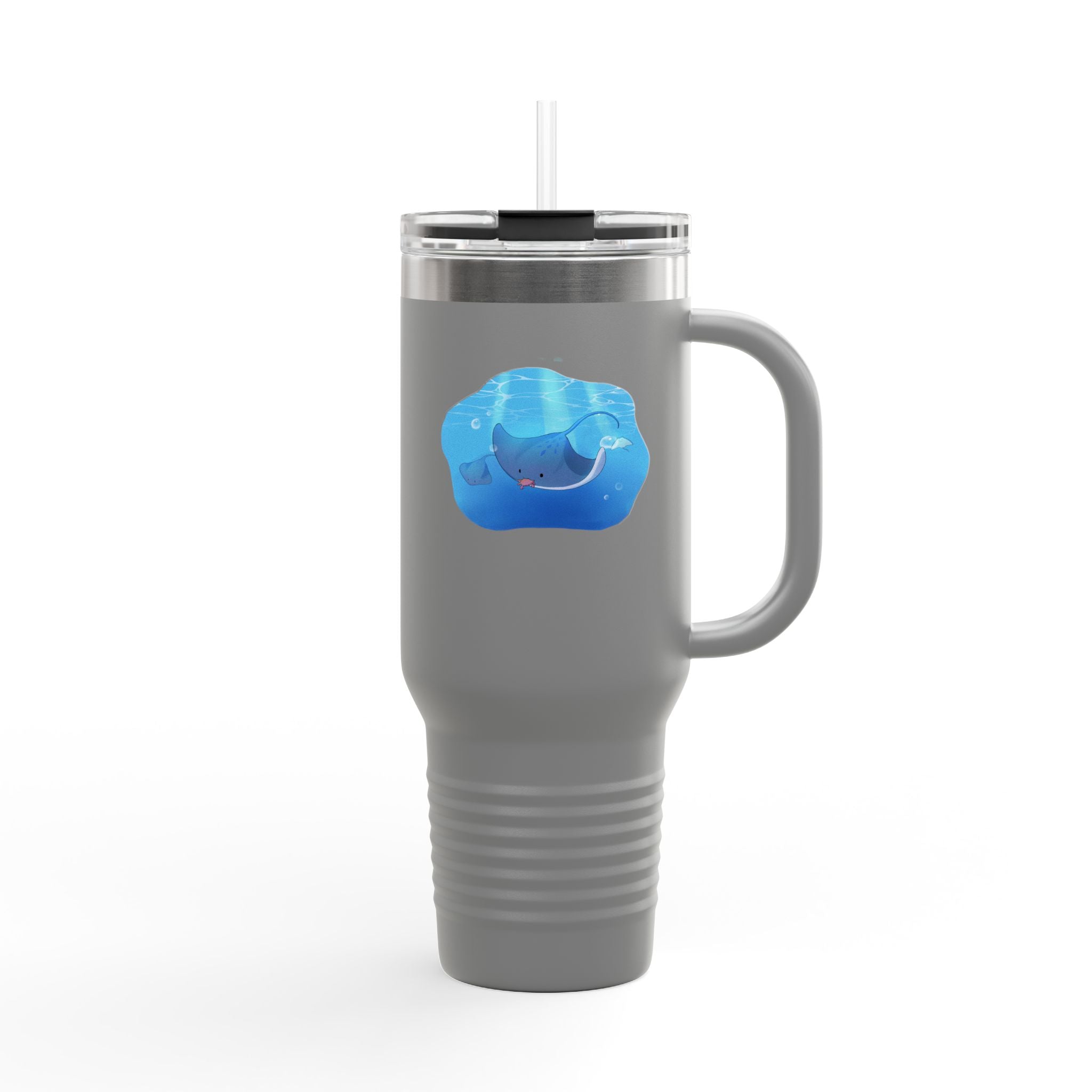 Navy Blue Cute Swimming Stingray 40oz Stainless Steel Insulated Travel Mug