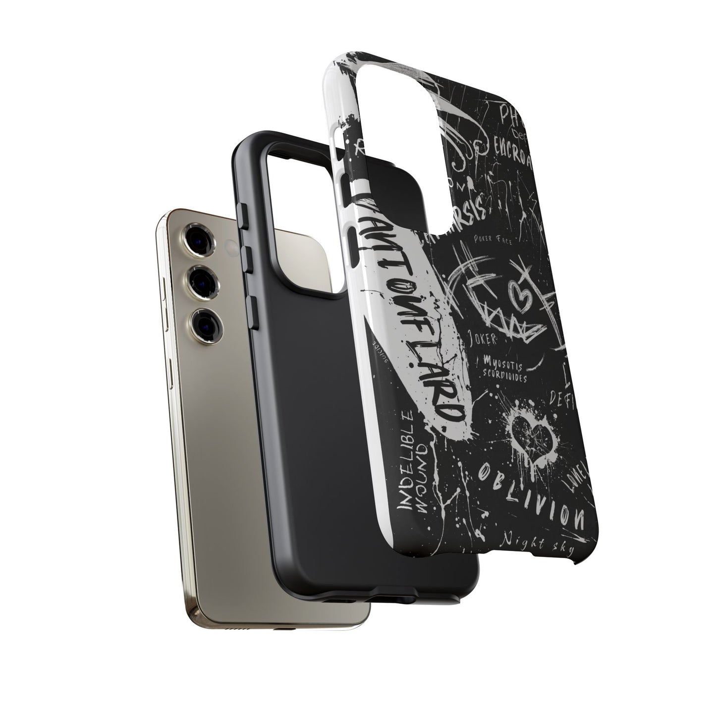 Fundas resistentes: funda atrevida para iPhone, Galaxy, Google Pixel, diseño de grafiti negro, estética urbana, regalo para amantes del arte, accesorios de teléfono modernos, estilo callejero