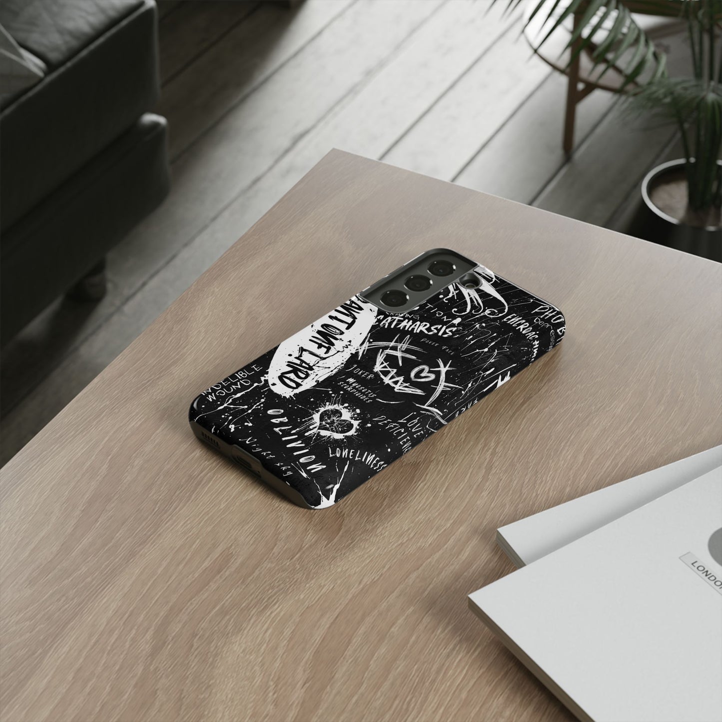Fundas resistentes: funda atrevida para iPhone, Galaxy, Google Pixel, diseño de grafiti negro, estética urbana, regalo para amantes del arte, accesorios de teléfono modernos, estilo callejero
