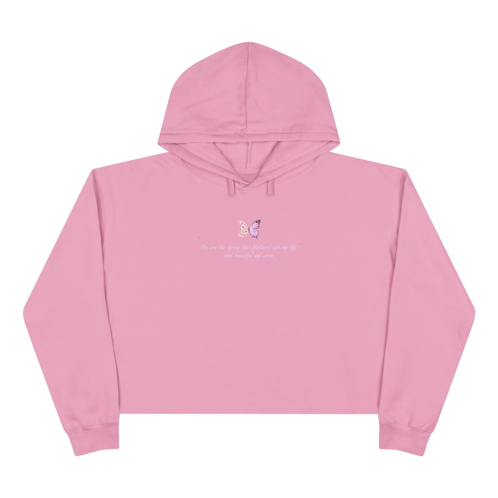 Women's Peach Floral Butterfly Spring Quote Cotton Blend Crop Hoodie