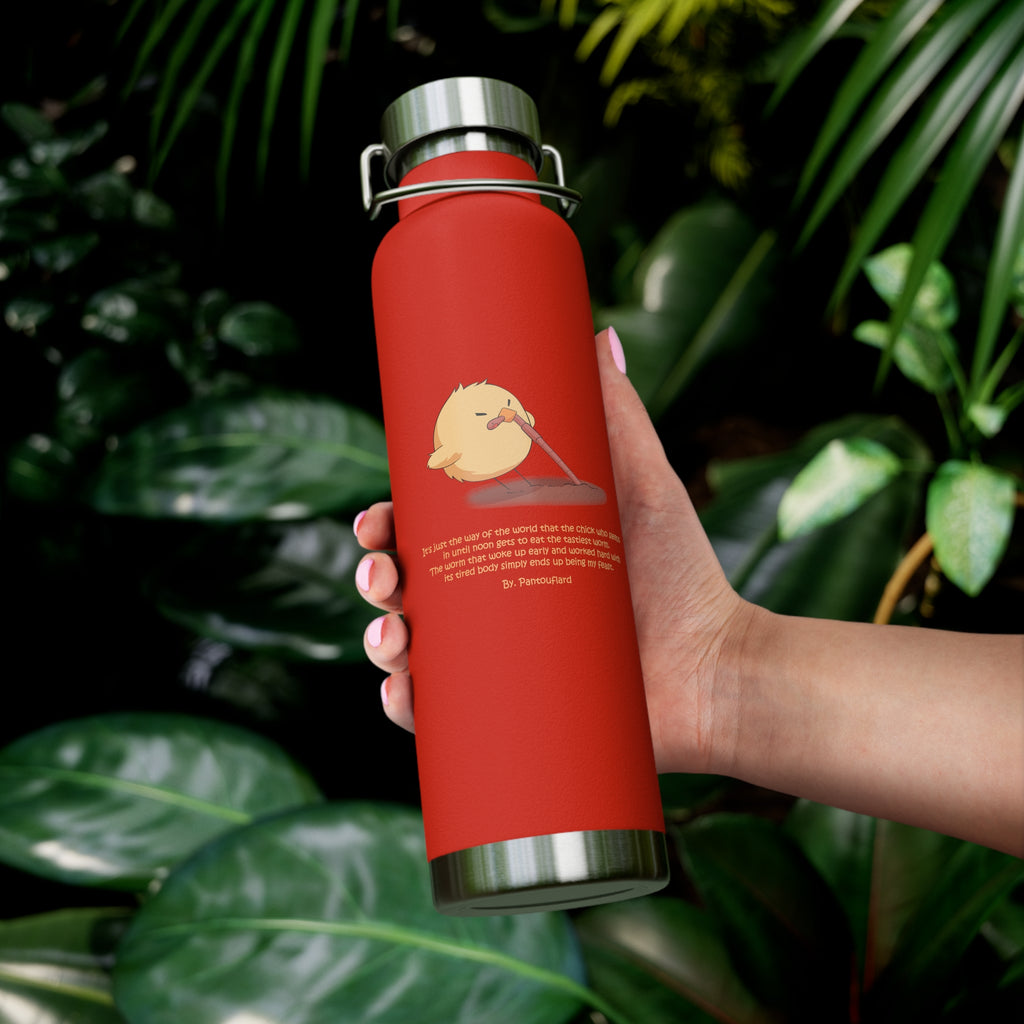 Navy Blue Cute Chick Pulling Worm Quote 22oz Copper Vacuum Insulated Bottle