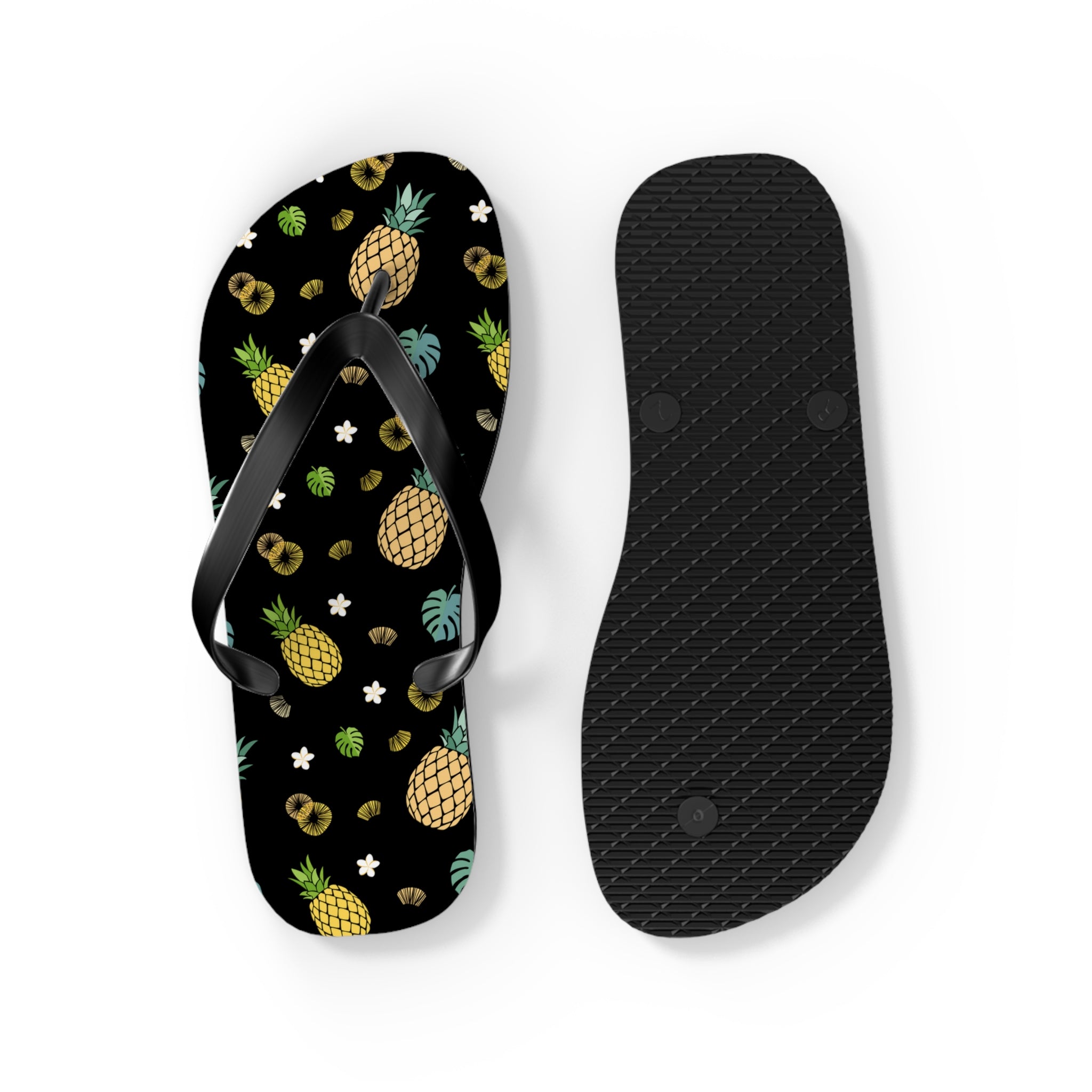 Unisex Black Pineapple Tropical Pattern EVA Polyester Flip Flops