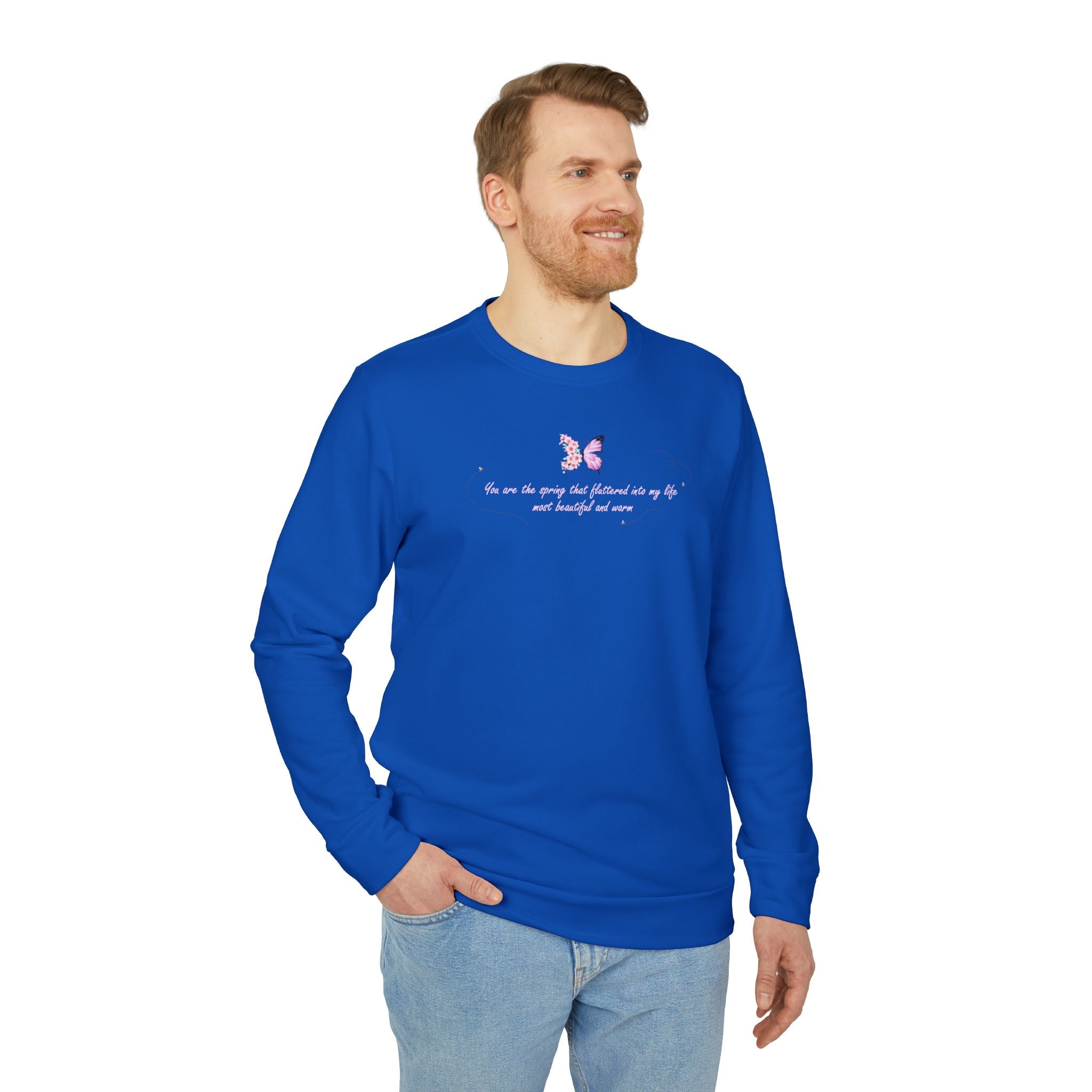 Unisex Navy Blue Floral Butterfly Spring Quote BCI Cotton Adidas Sweatshirt