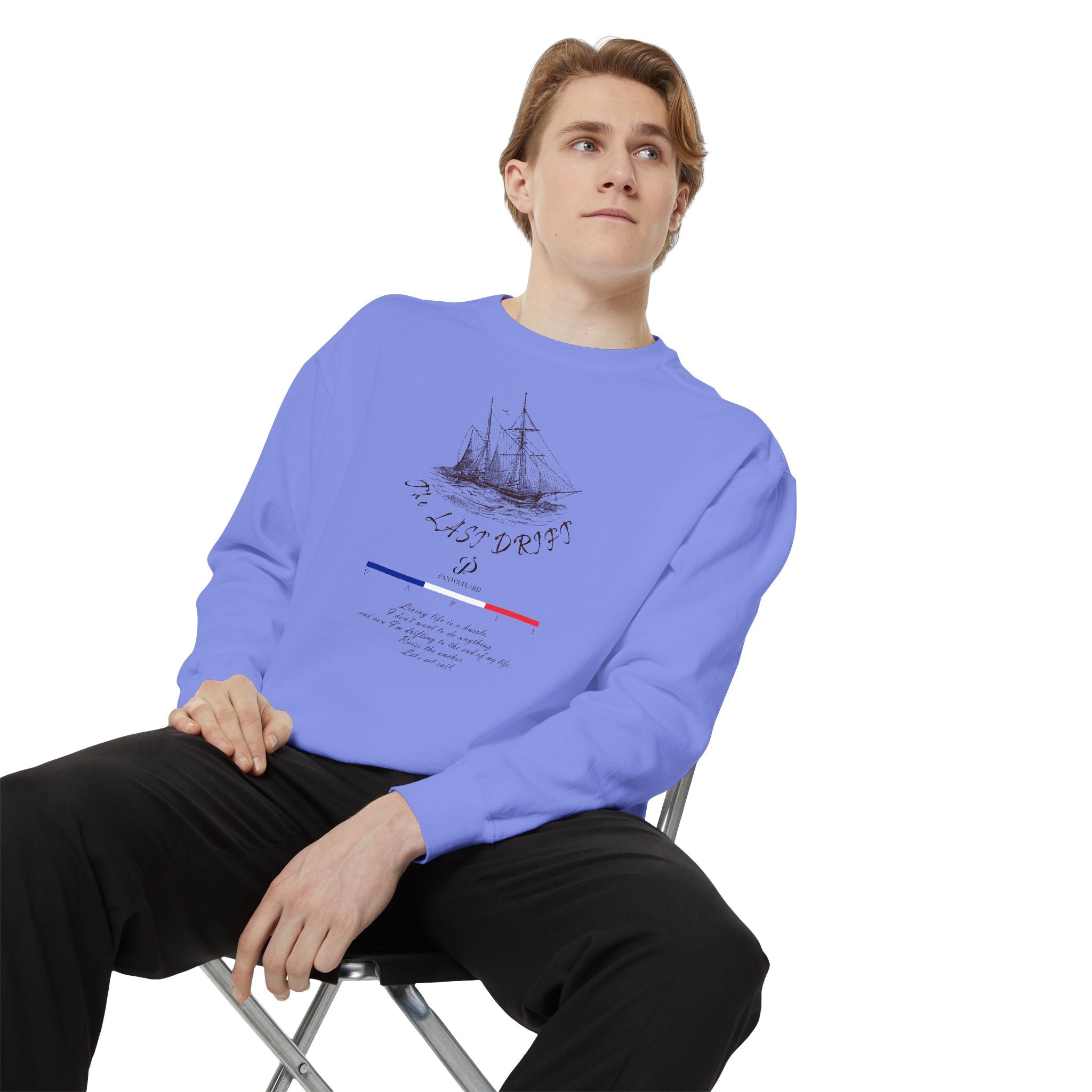 Unisex White Vintage Ship Graphic Cotton Blend Sweatshirt