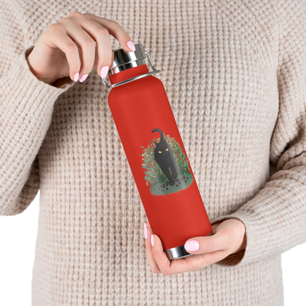 Black Mysterious Black Cat in Bushes 22oz Copper Vacuum Insulated Bottle