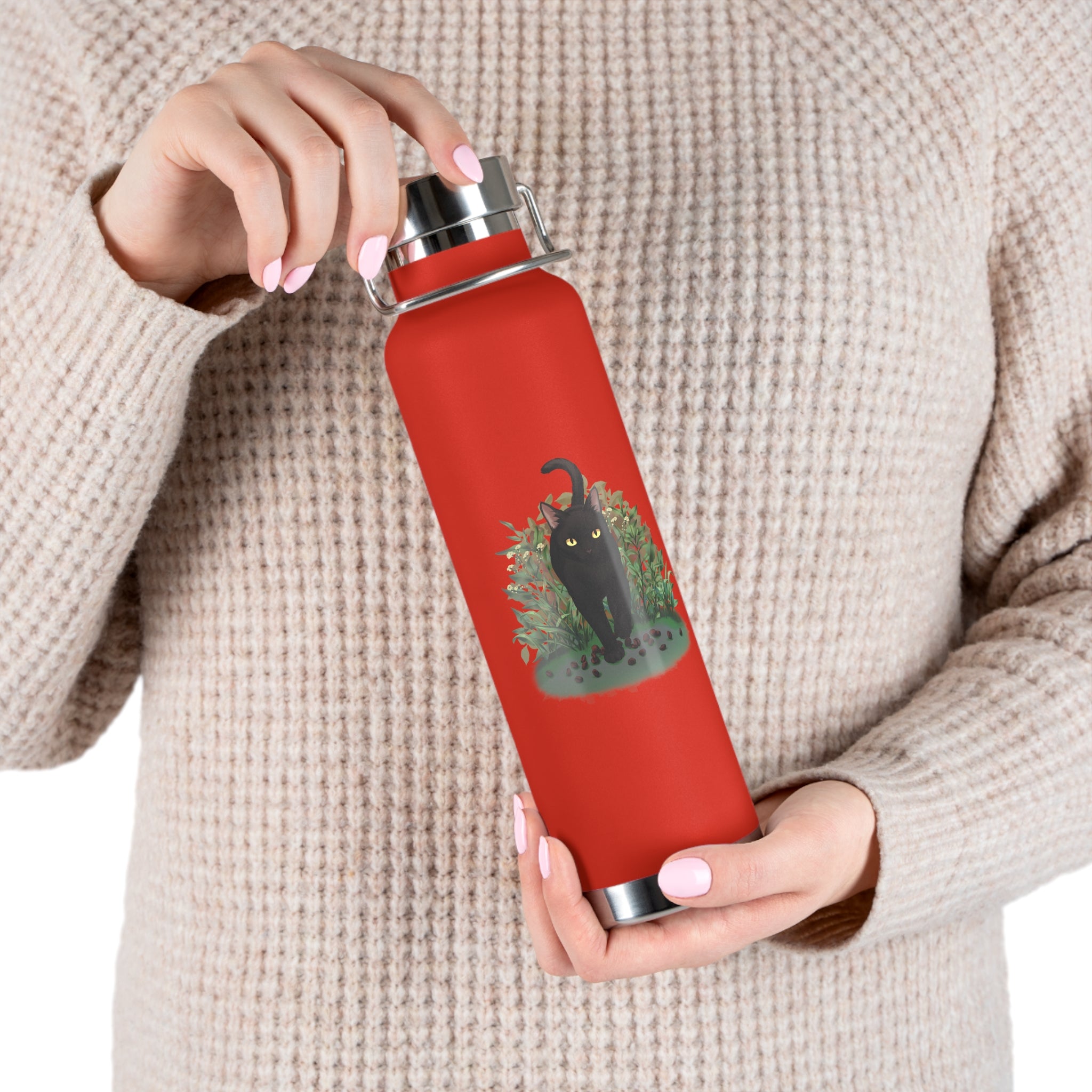 Black Mysterious Black Cat in Bushes 22oz Copper Vacuum Insulated Bottle