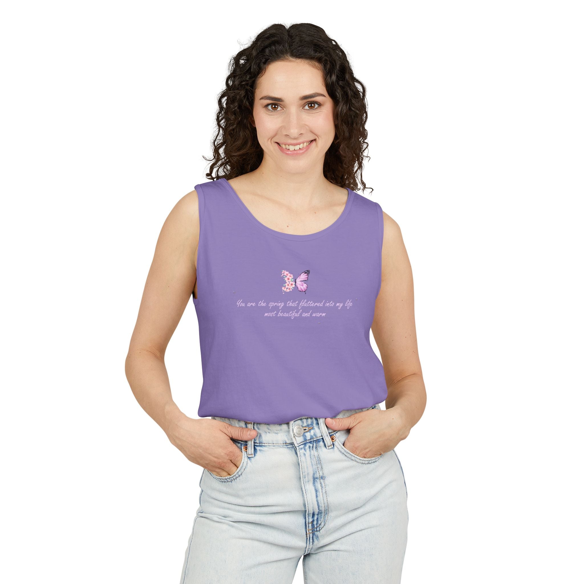 Unisex Navy Blue Floral Butterfly Spring Quote 100% Cotton Tank Top